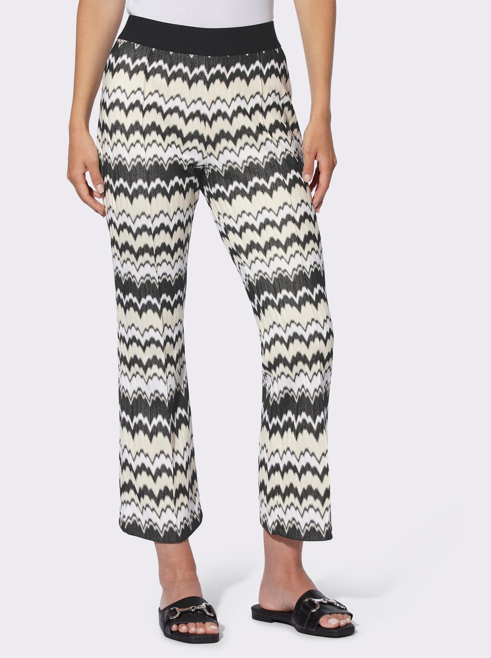 heine 7/8-Hose in Strick-Optik, mit Dehnbund - schwarz-champagner-gemustert