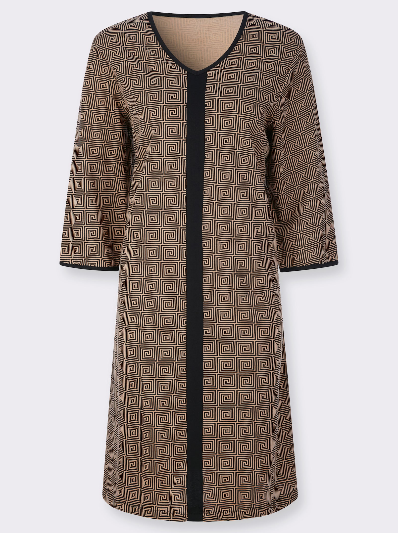 Nachthemd in A-Form - schwarz-camel-bedruckt