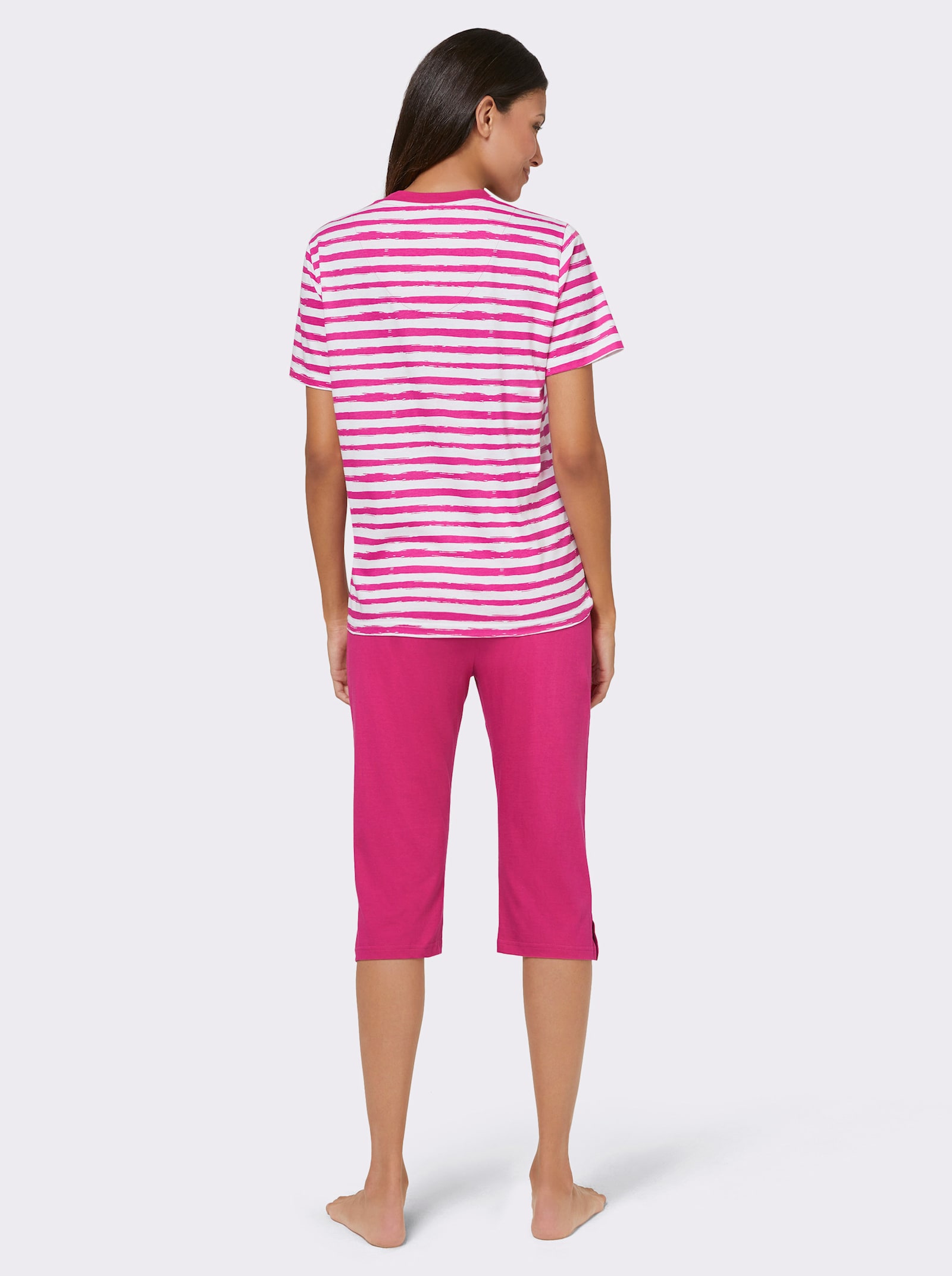 Comtessa Capri pyžamá, jednoduchý džersej - Fuksiová + fuksiová pruhovaná