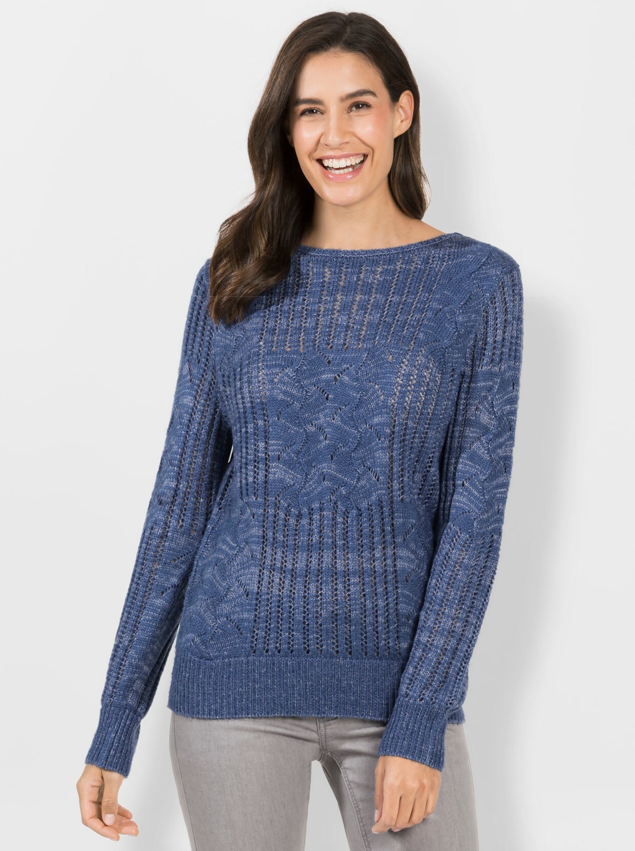 Ajourpullover - jeansblauw/duivenblauw gemêleerd