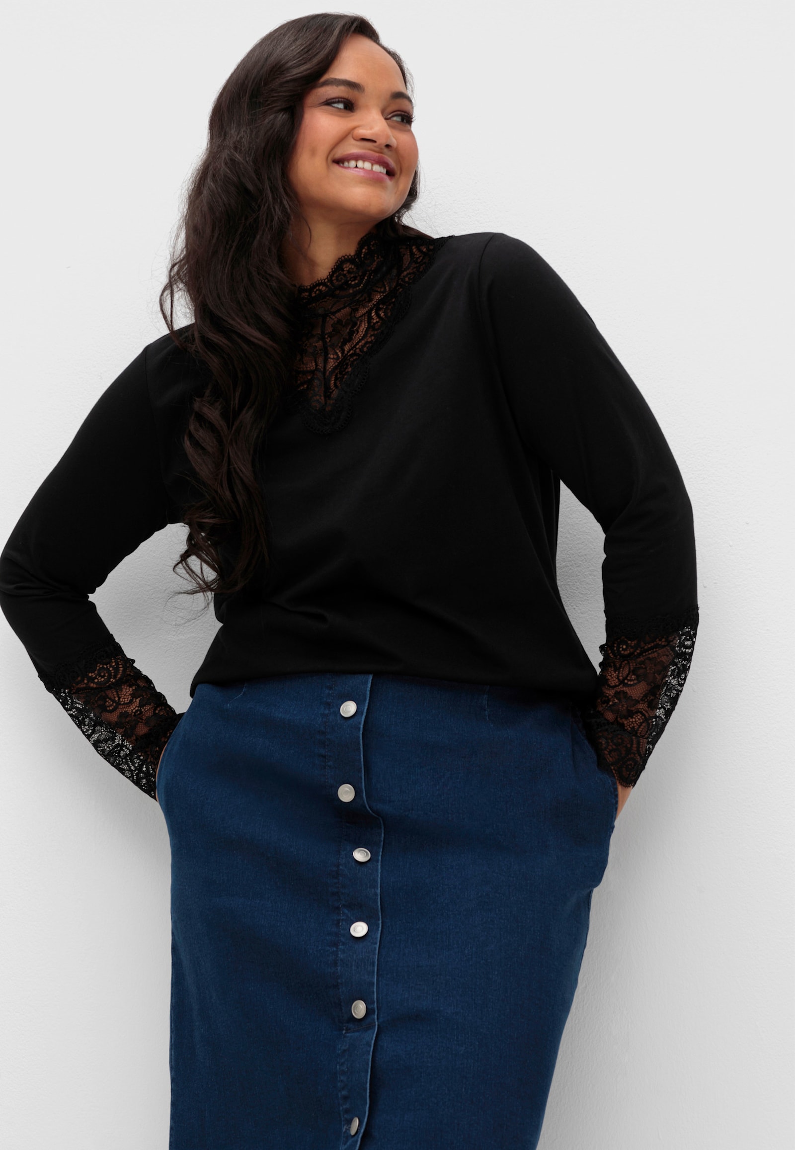 Jeansrock mit imitierter Knopfleiste - blue-stone-washed