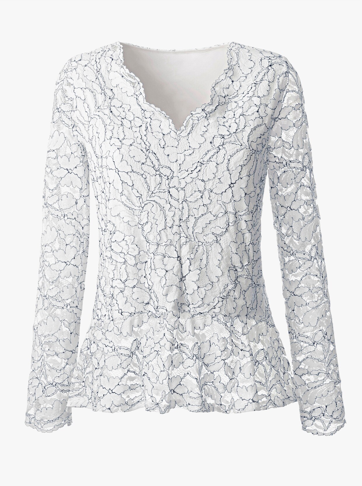 Spitzenshirt - weiss-marine-gemustert
