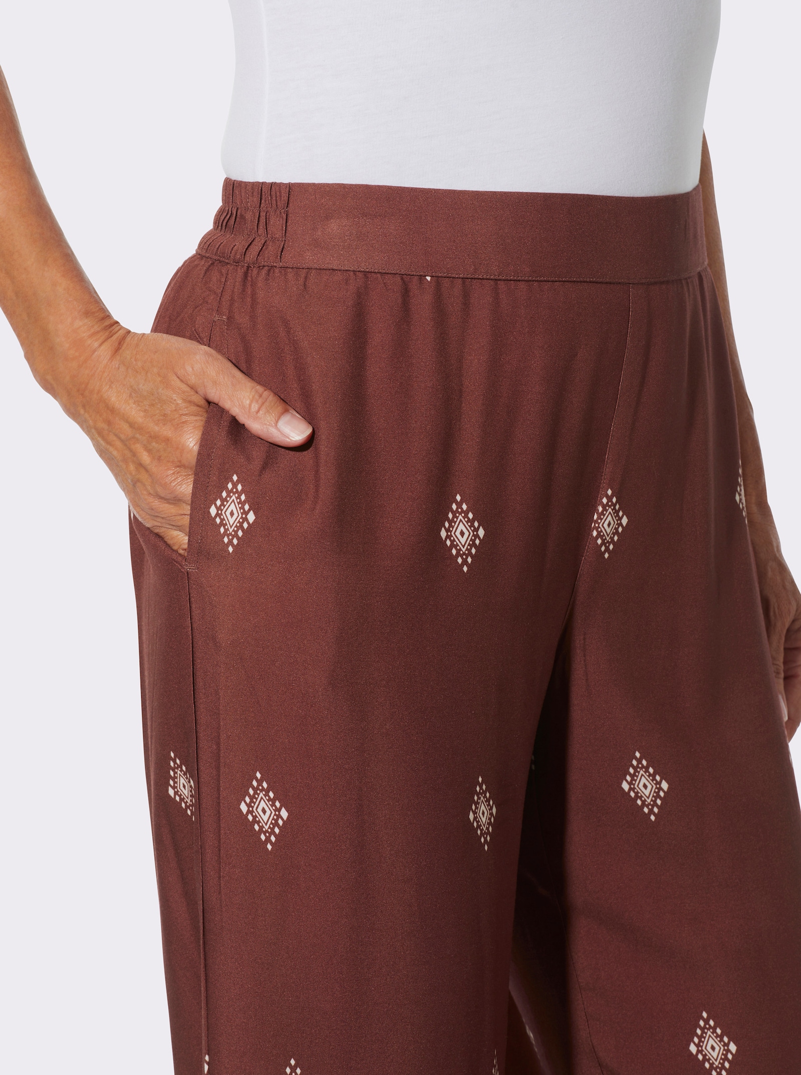 Druckhose mit Allover-Druck - rostrot-elfenbein-bedruckt