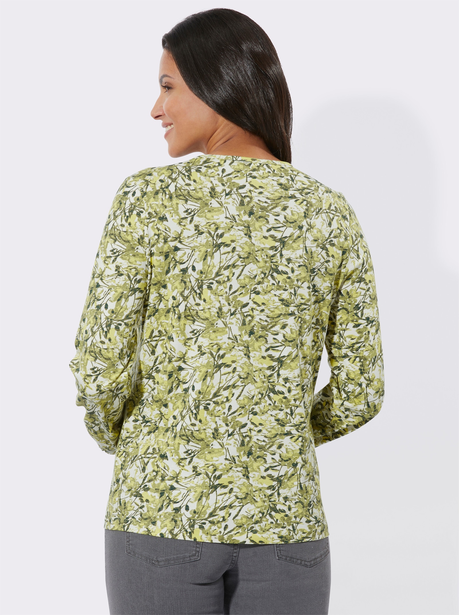 Langarmshirt mit überkreuzten Bändern - lindgrün-zitrone-bedruckt