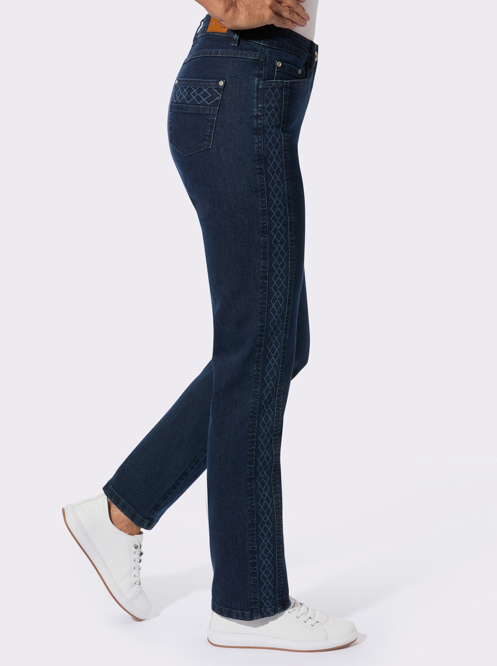 Jeans mit seitlichem Laser-Druckmuster - dunkelblau