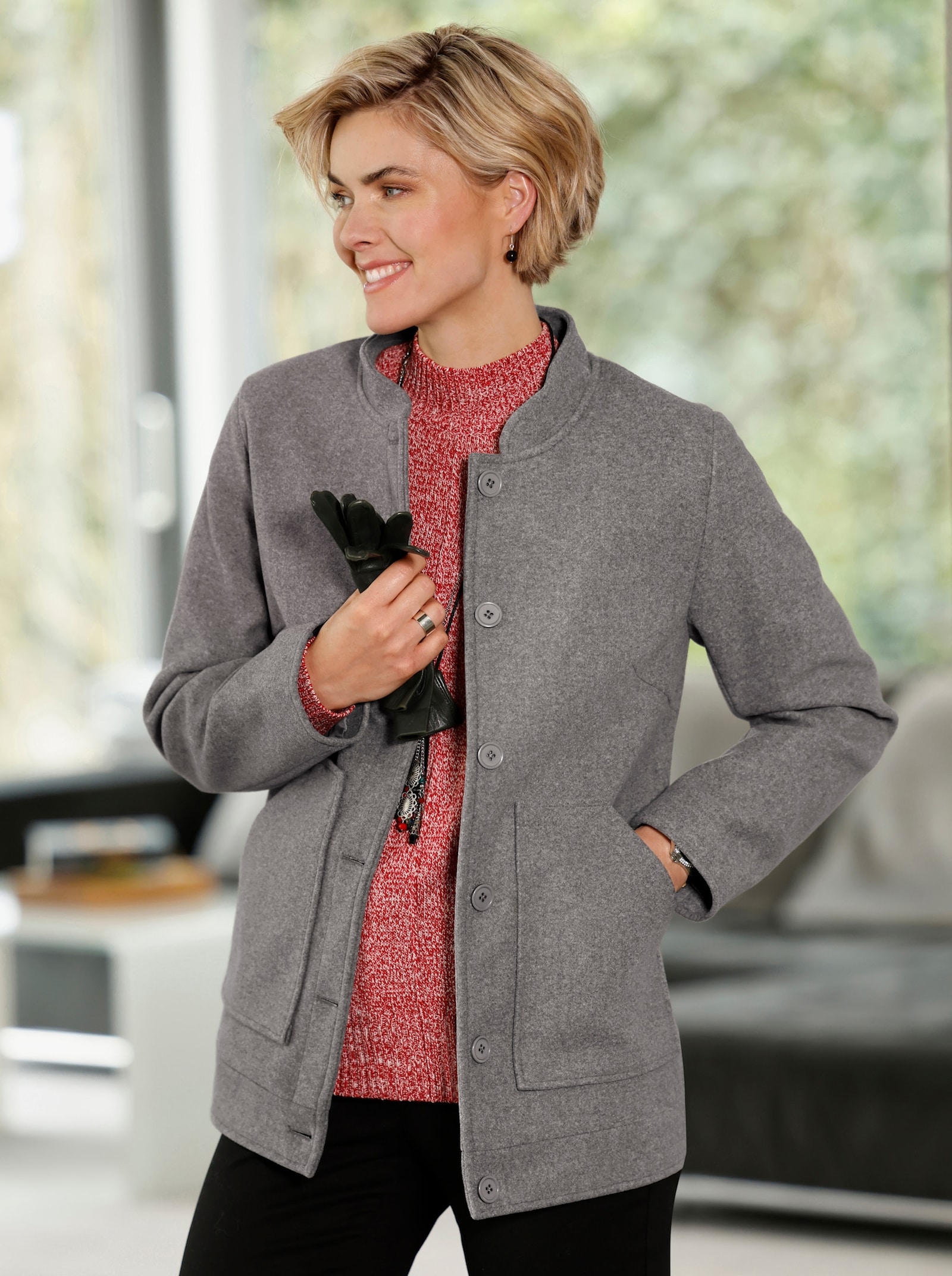 Jacke mit Stehkragen - graphit-meliert