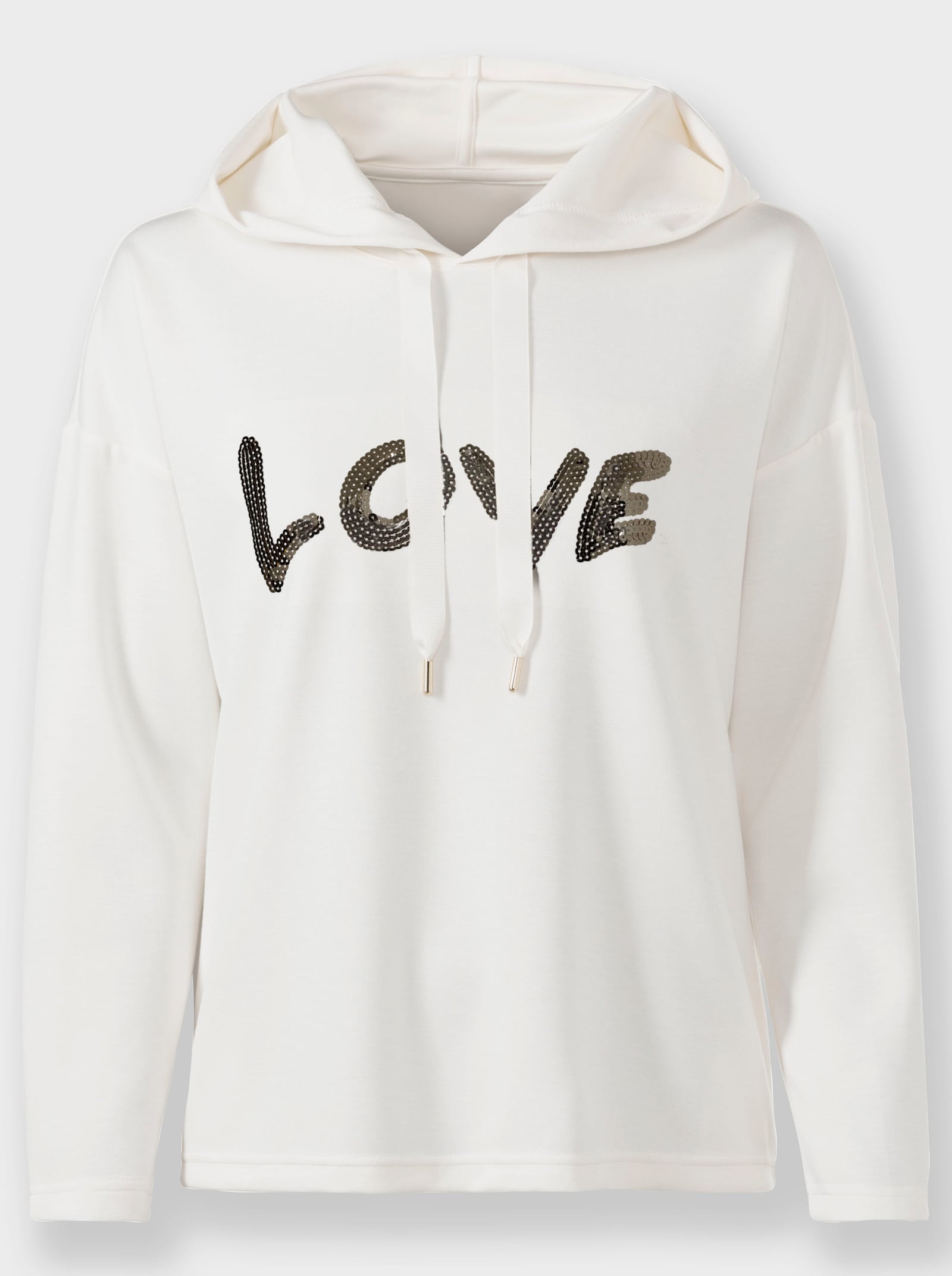 Kapuzensweatshirt mit LOVE-Schriftzug - champagner-bronzefarben-bedruckt