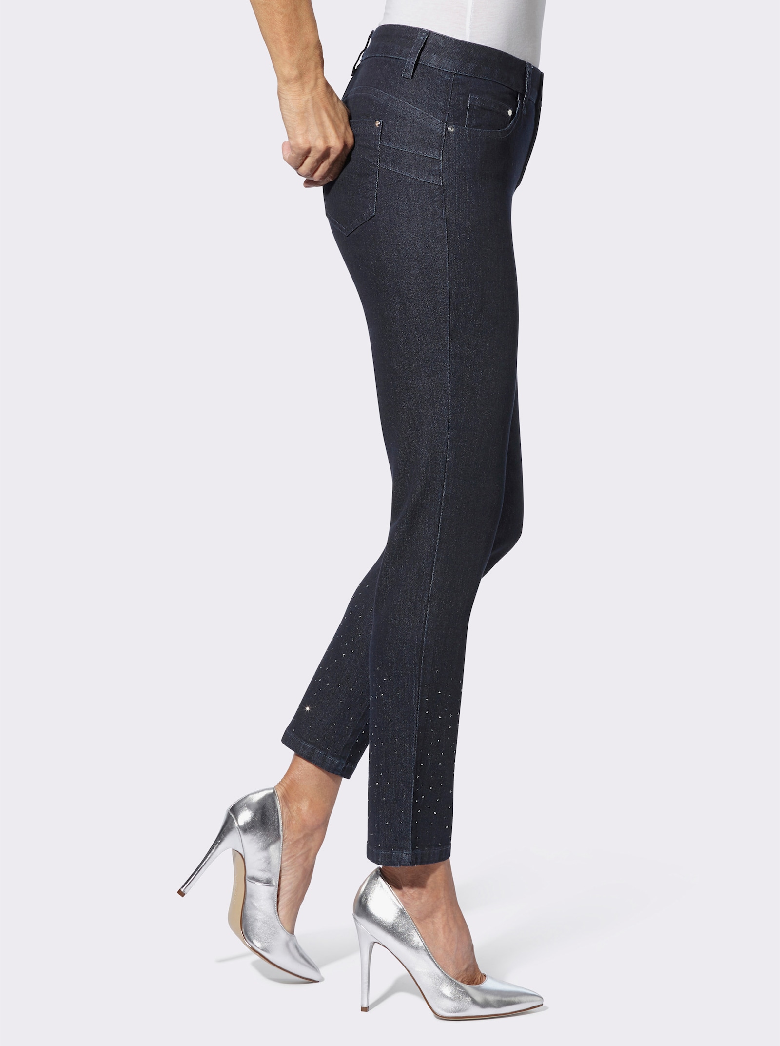 5-Pocket-Jeans mit Glitzersteinchen - dark blue