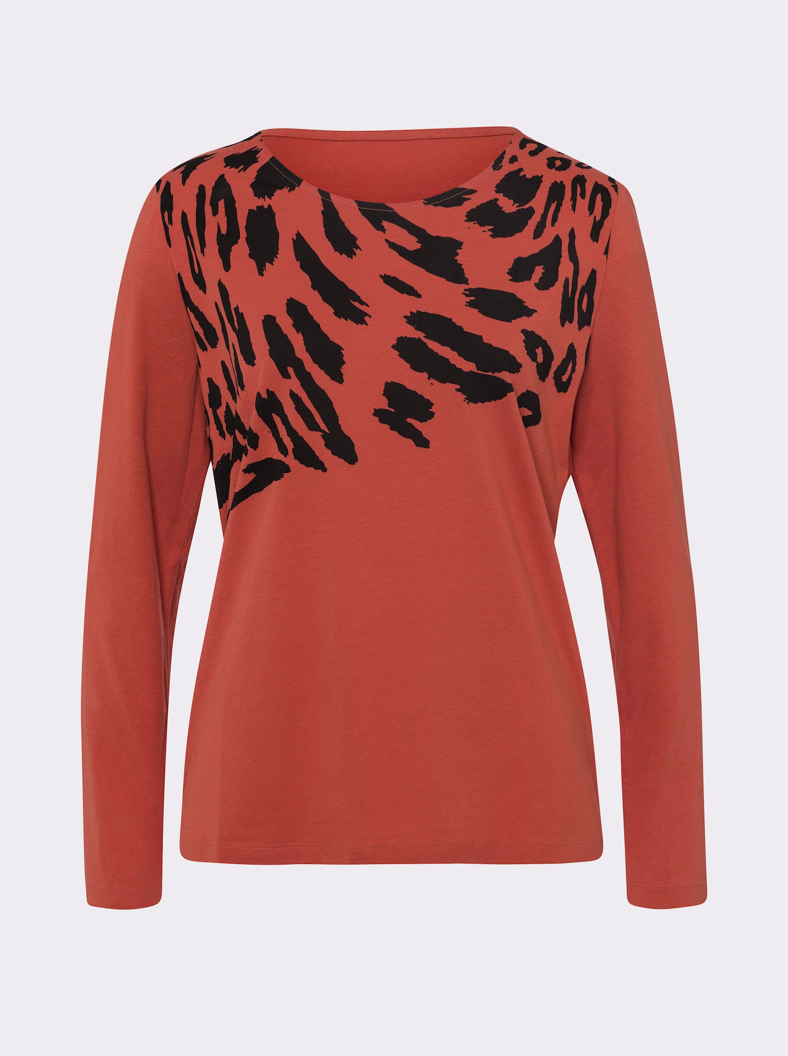Langarmshirt mit Leo-Druck - terra-schwarz