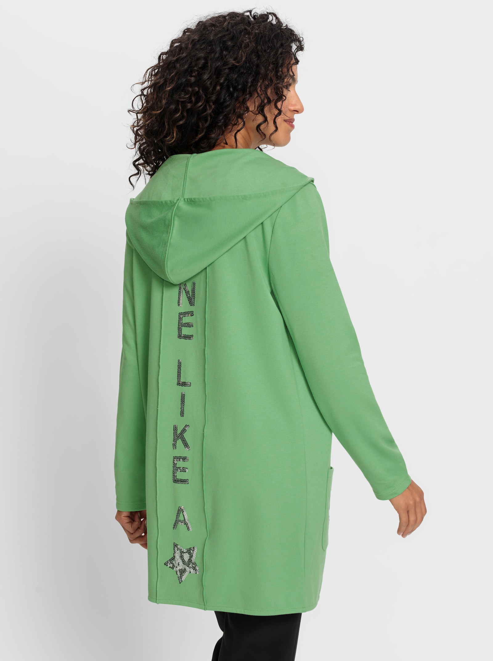 Shirtjacke mit Pailletten-Schriftzug hinten - apfel