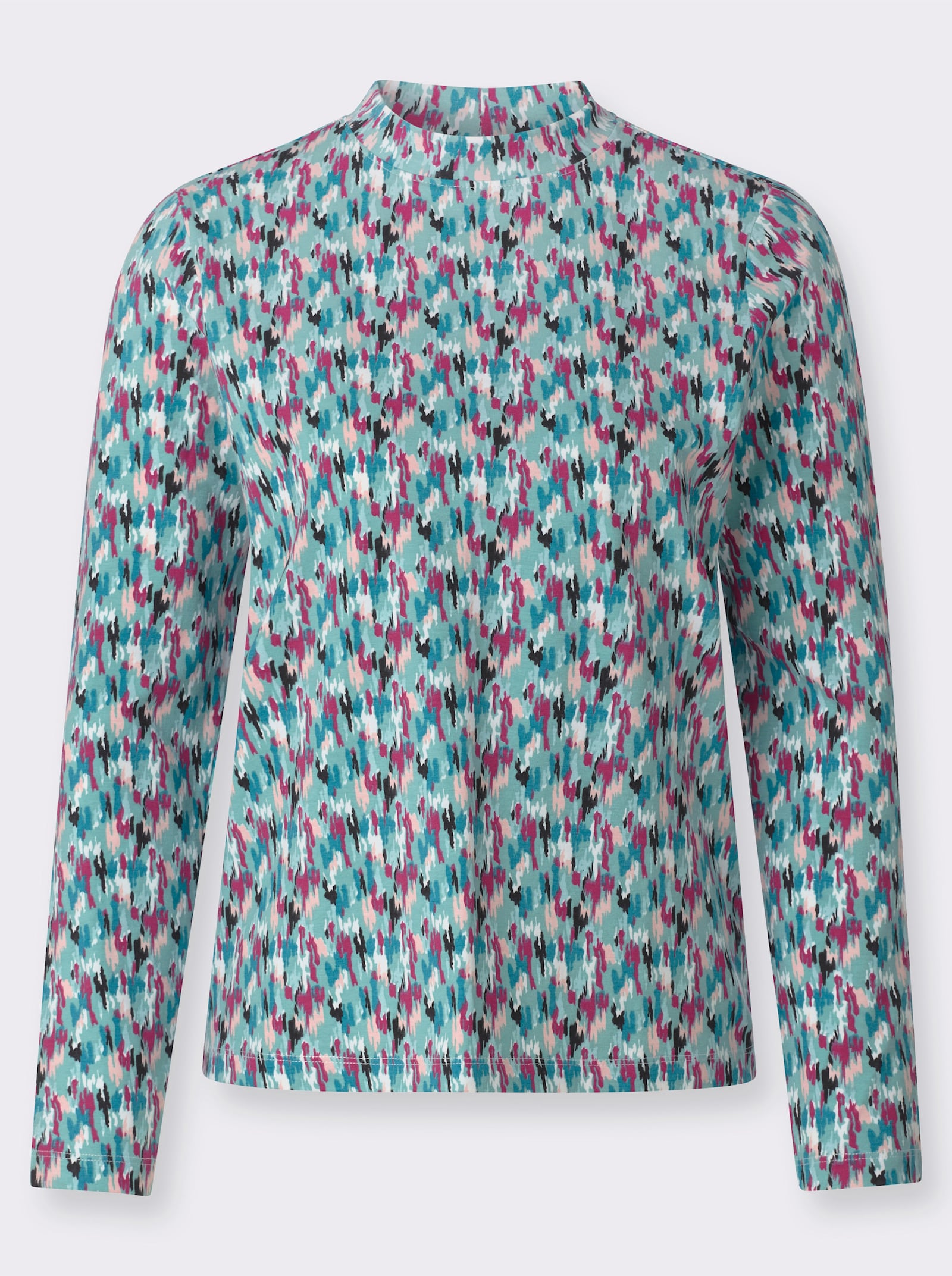 Stehkragenshirt mit Grafik-Dessin - salbei-malve-bedruckt