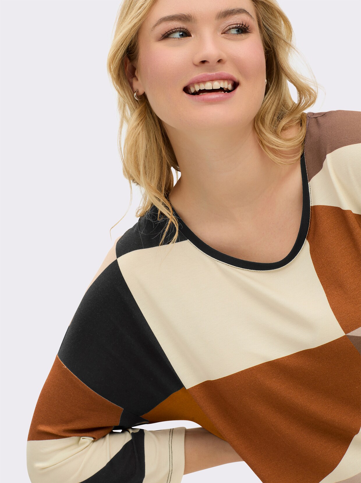 3/4-Arm-Shirt mit Tunnelzug am Saum - champagner-cognac-bedruckt