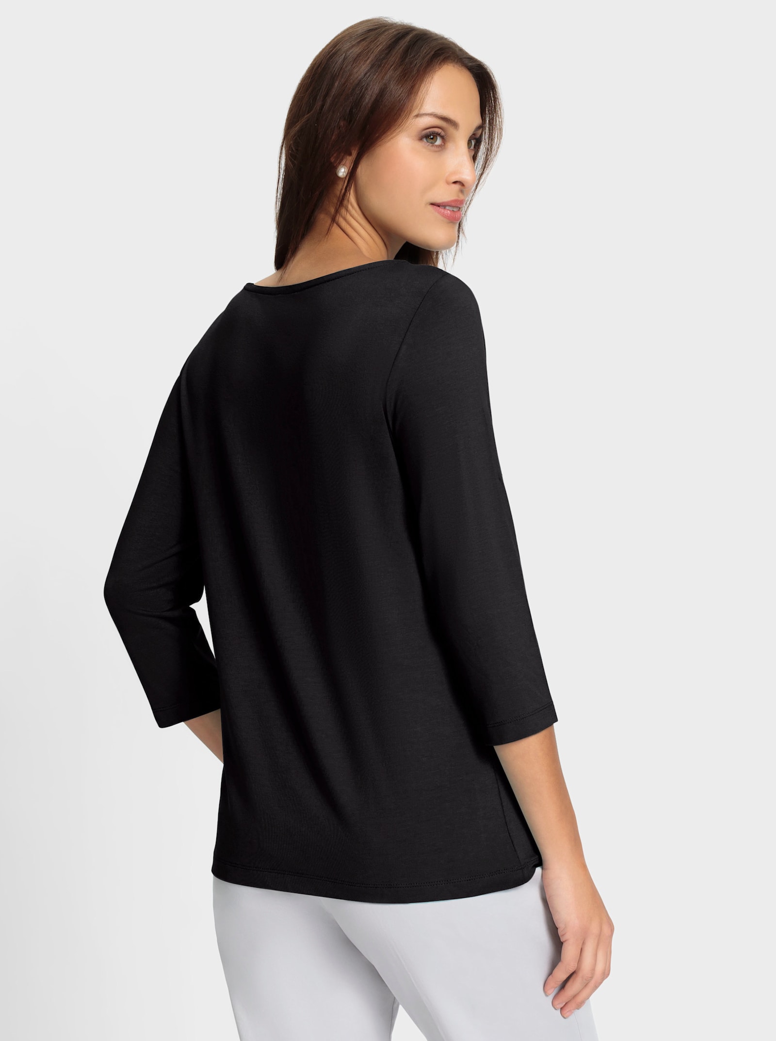 Shirt met 3/4-mouwen en glittersteentjes - zwart