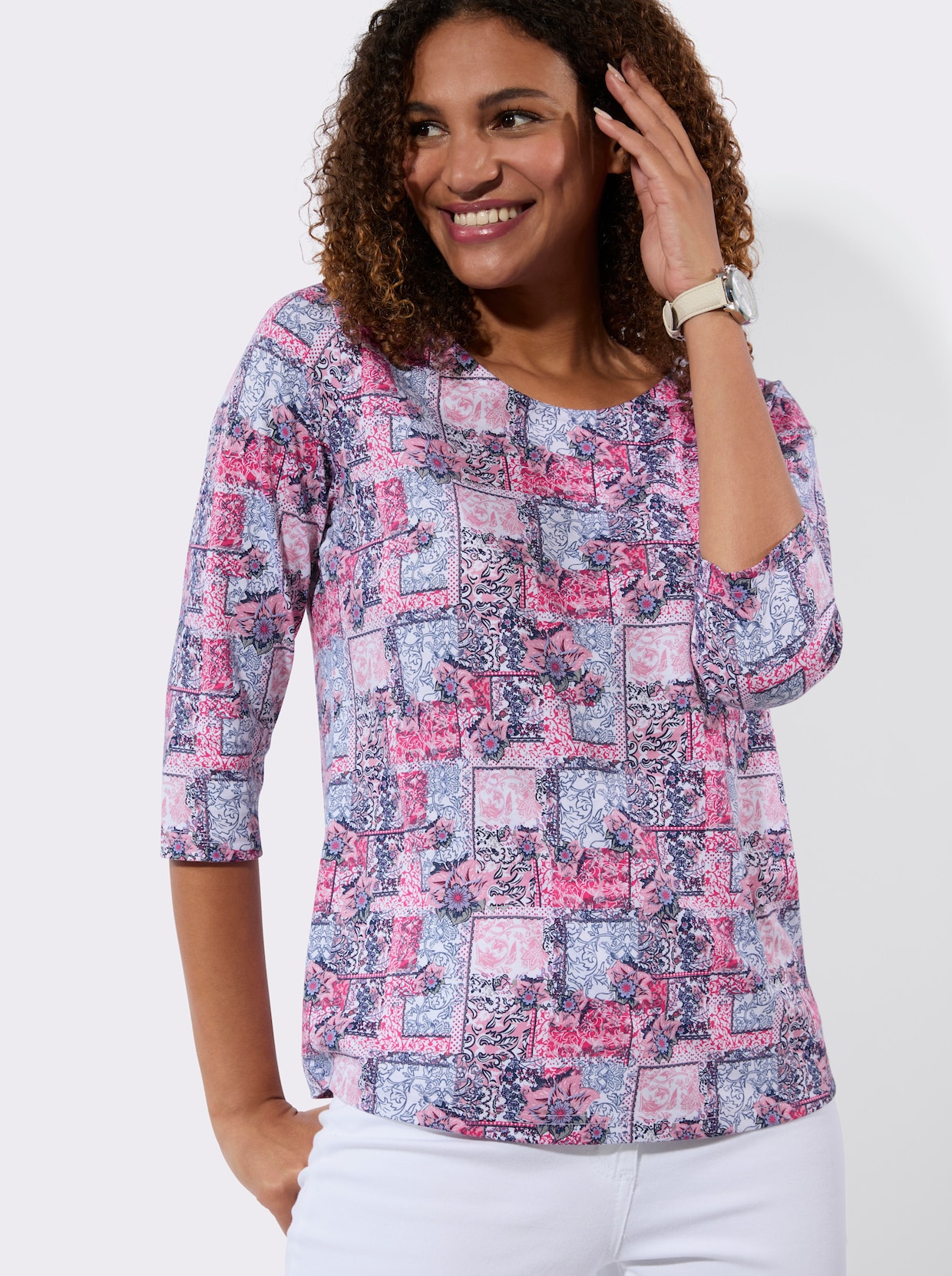 3/4-Arm-Shirt - fuchsia-bedruckt