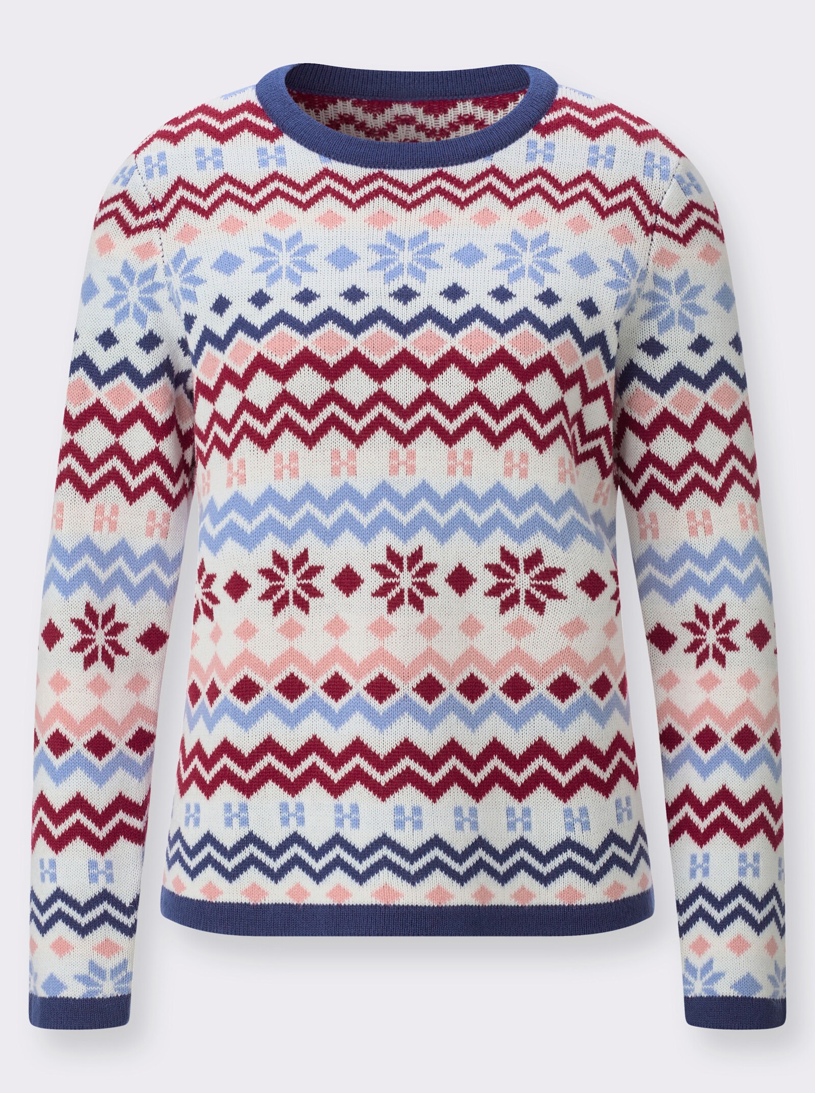 Norwegerpullover in pflegeleichter Qualität - ecru-rosenquarz-gemustert