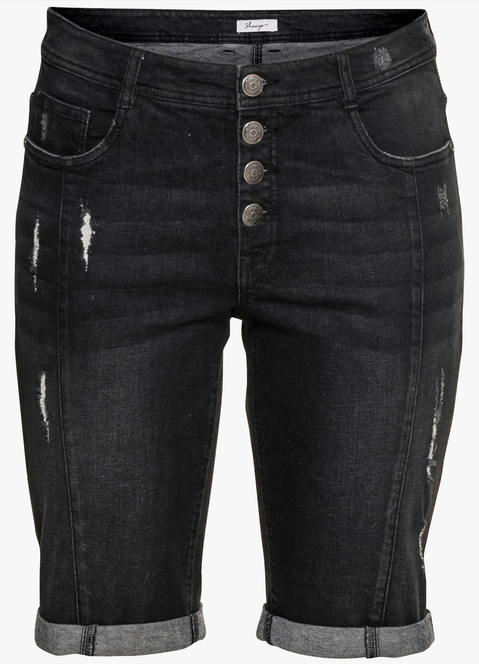 sheego Jeansbermudas mit Destroyed-Effekten - black used denim