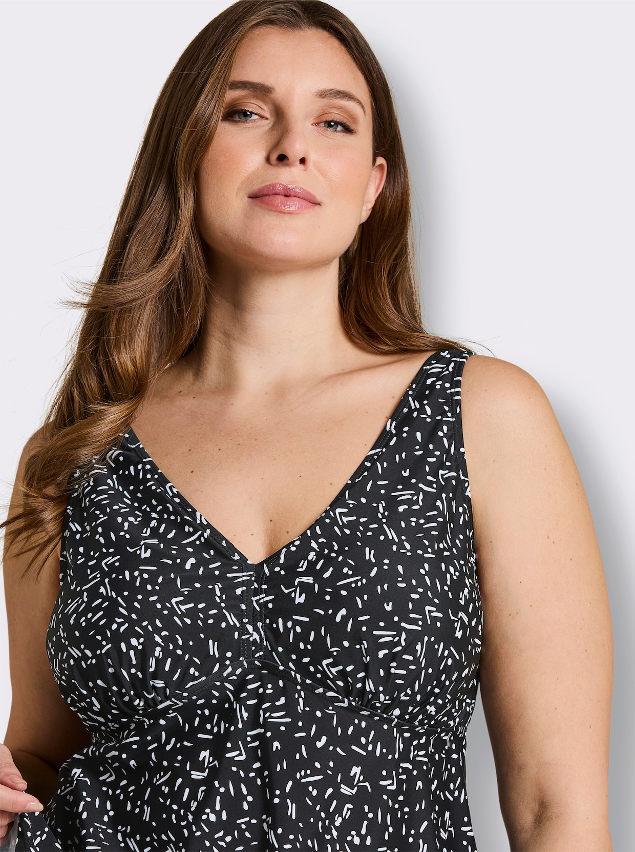 Tankini-Oberteil mit V-Ausschnitt - schwarz-weiß-bedruckt