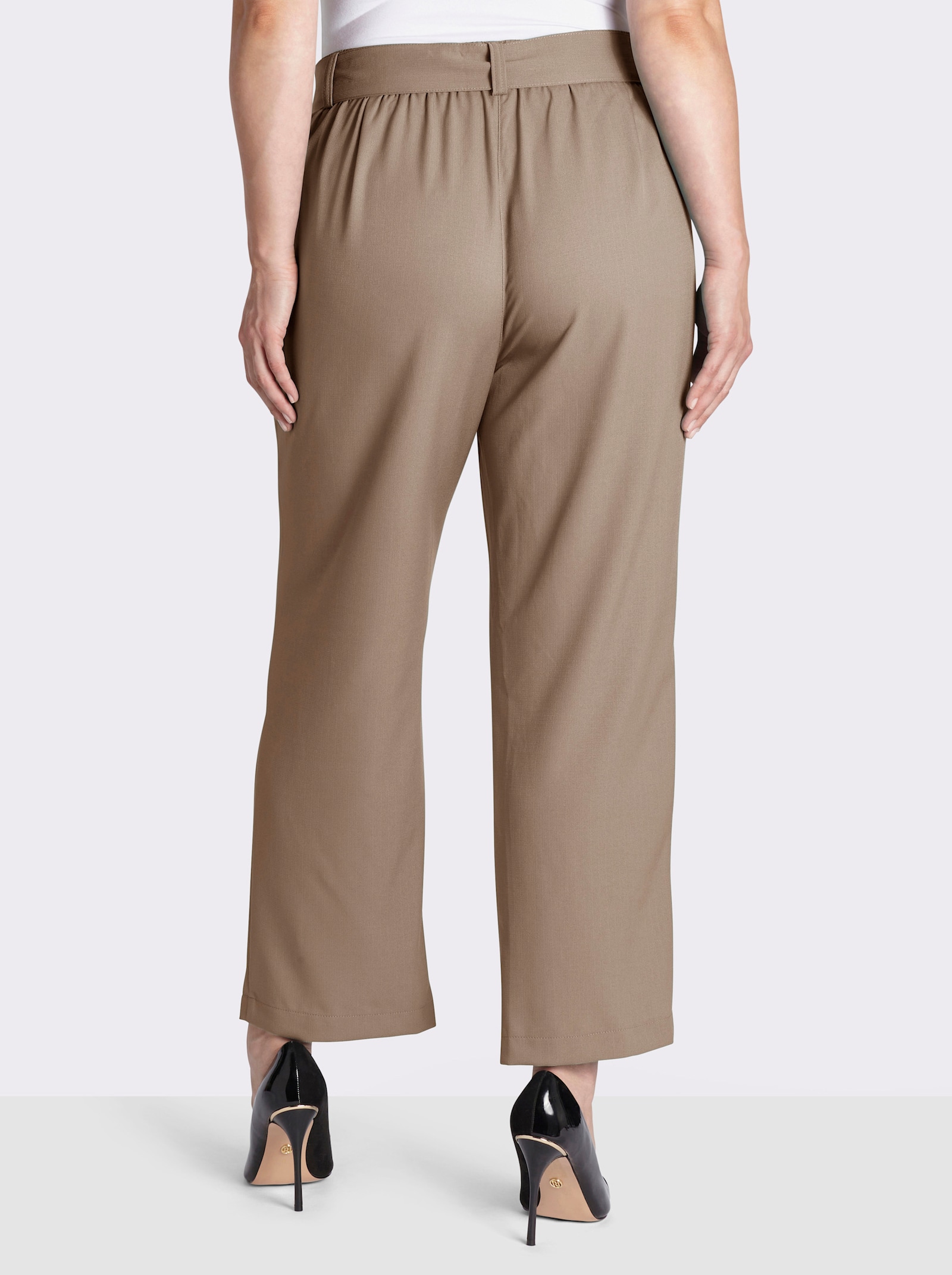 Palazzohose mit Bindegürtel - taupe