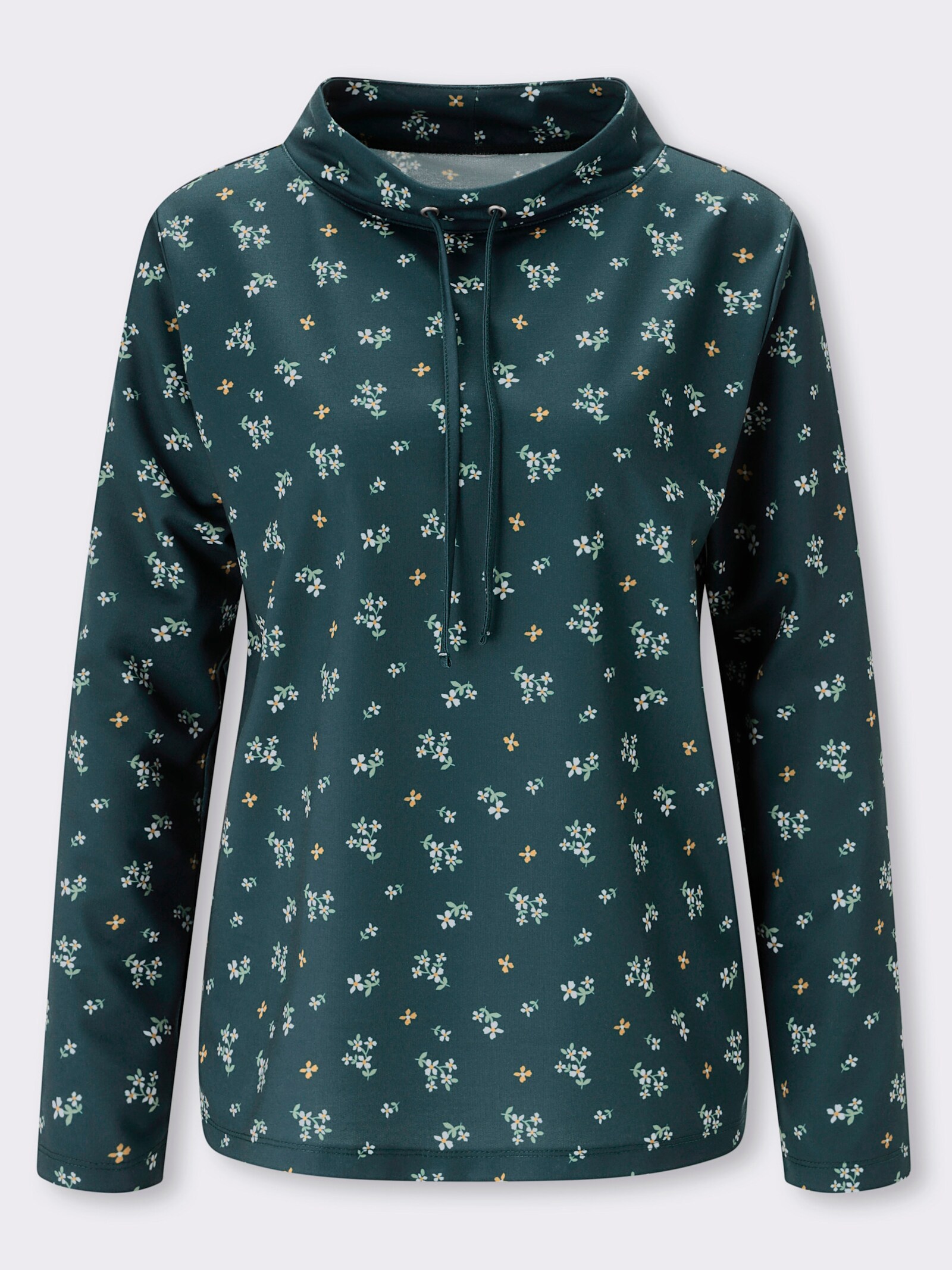 Sweatshirt im floralen Dessin - petrol-ecru-bedruckt