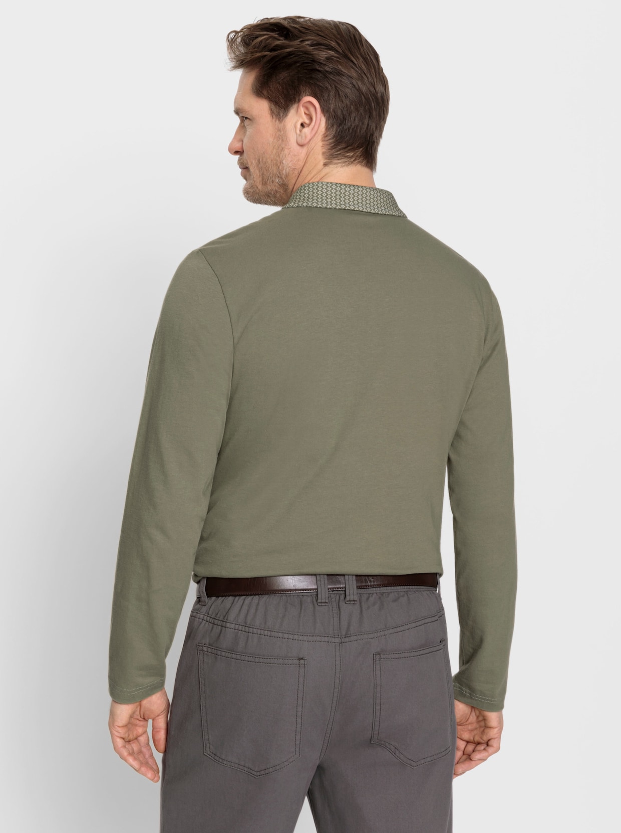 Marco Donati Langarm-Poloshirt - khaki