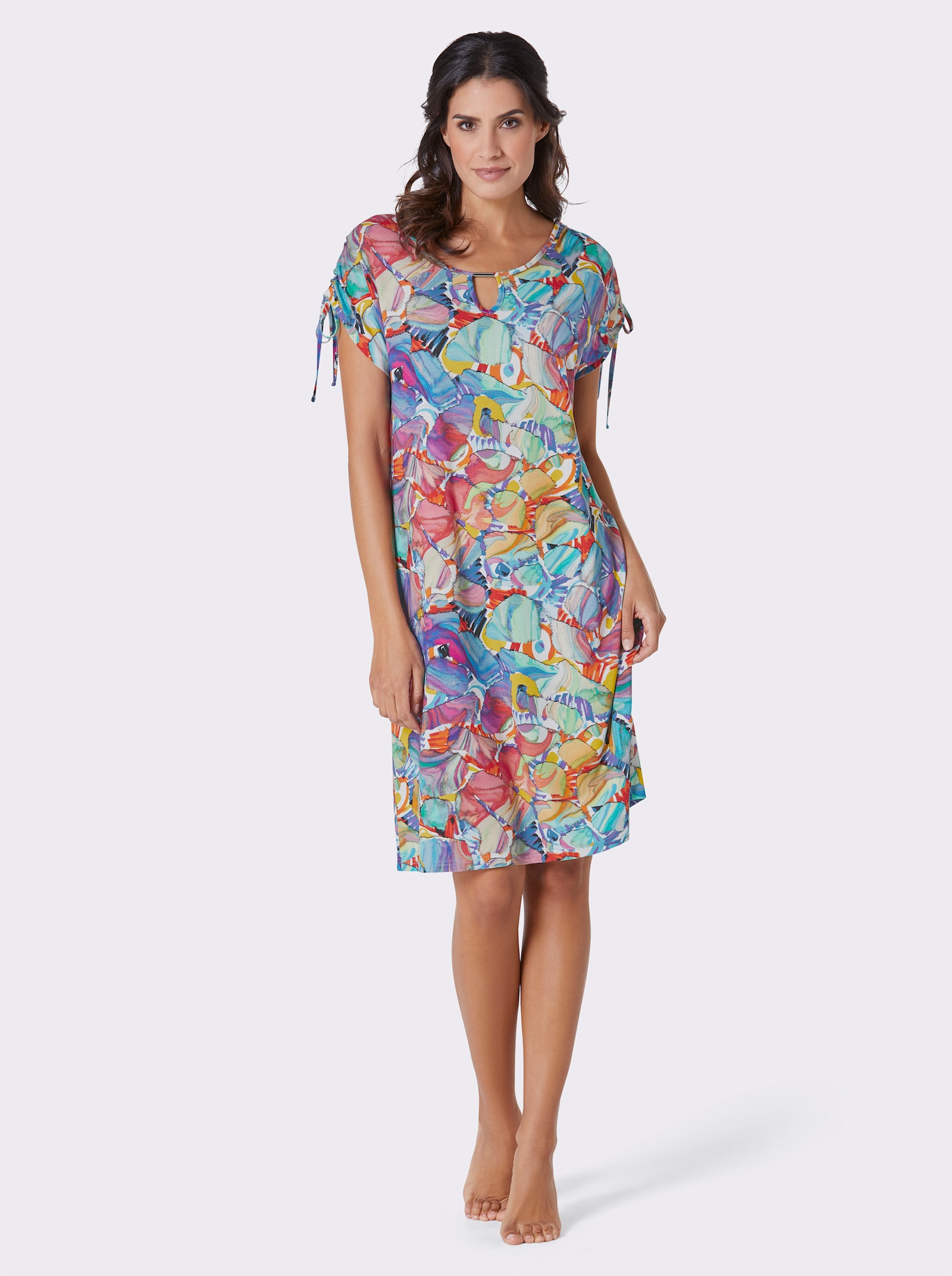 feel good Robe d'été avec rubans froncés aux épaules - fuchsia-turquoise imprimé