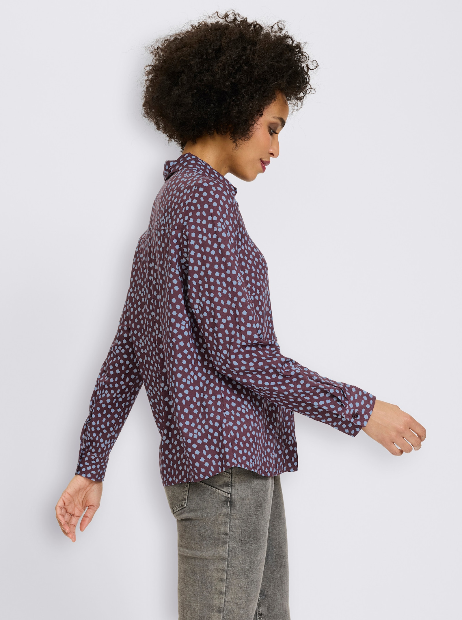 heine Hemdbluse mit Tupfenmuster - burgund-bleu-bedruckt