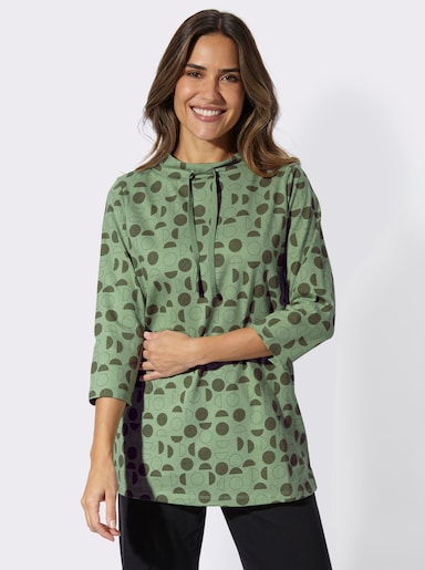 Longshirt mit Seitenschlitzen - eucalyptus-khaki-bedruckt