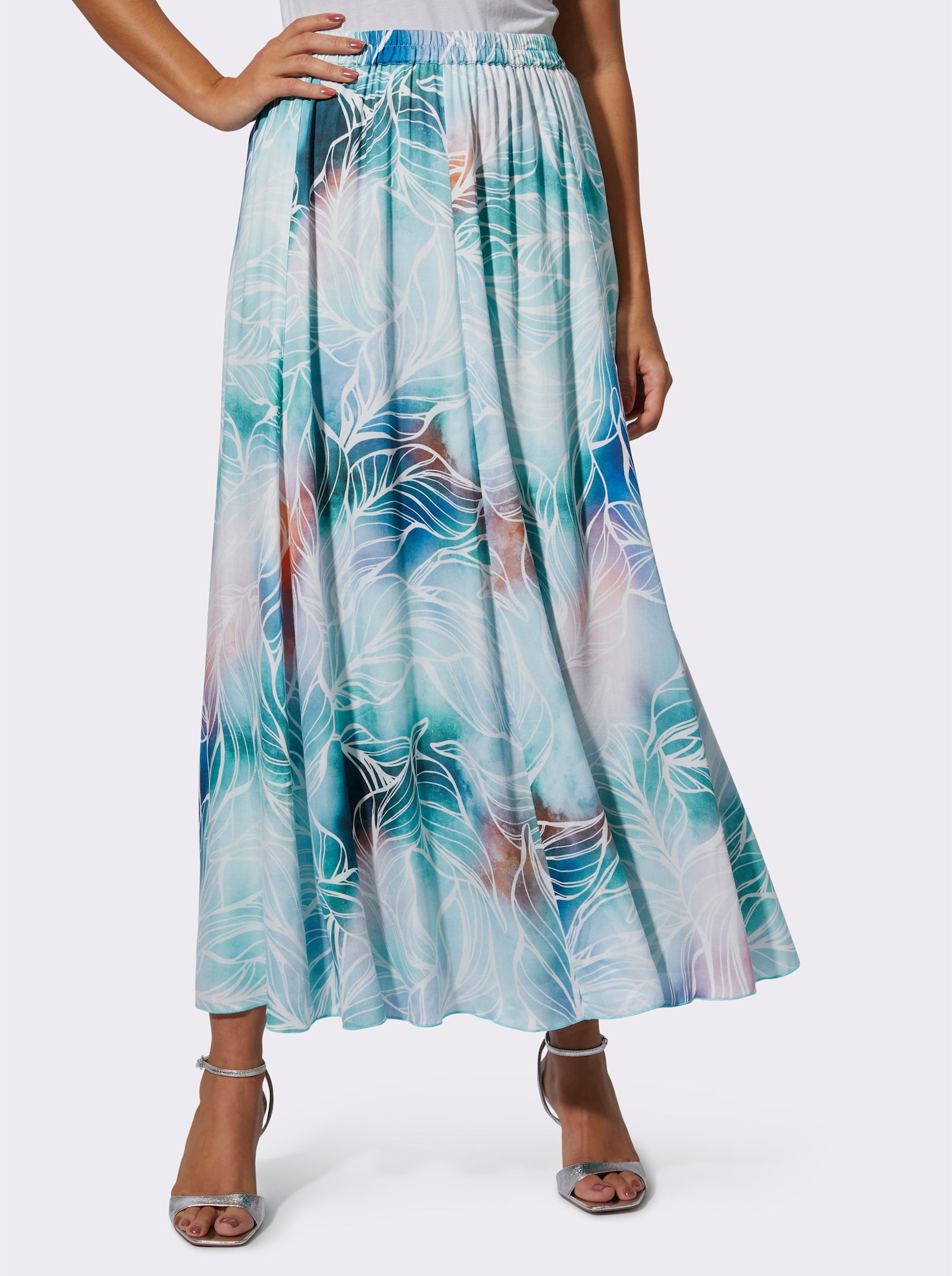 Bahnenrock in fliessender Modal-Qualität - salbei-ecru-bedruckt