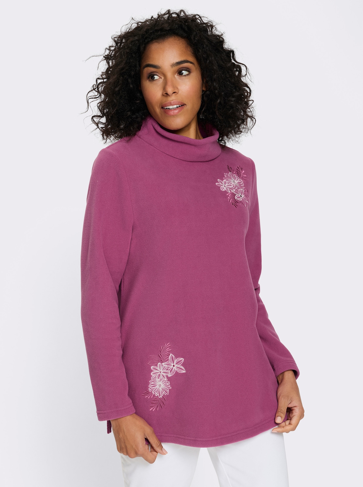 Fleeceshirt in Longform mit Stehkragen - erika