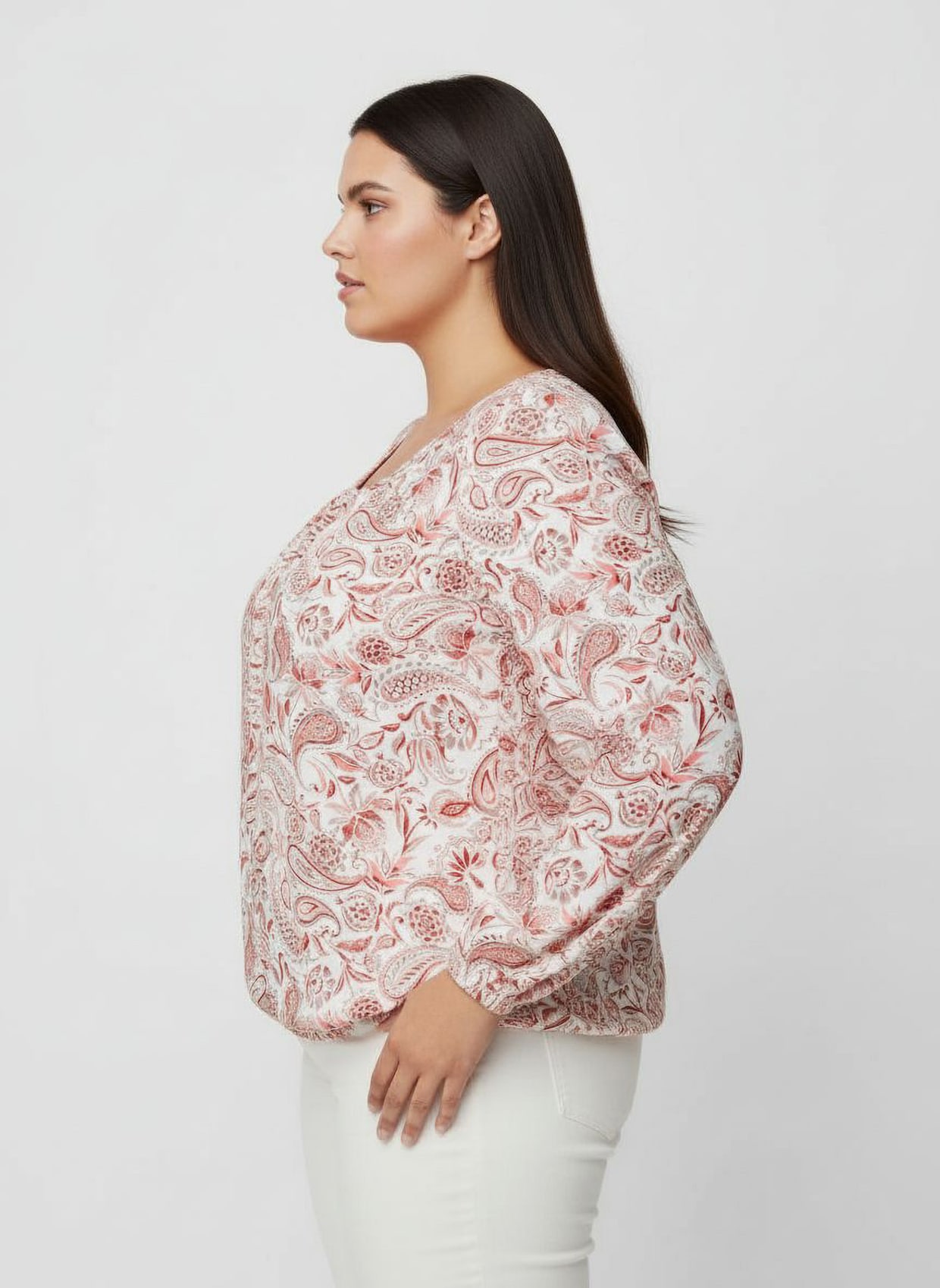 Schlupf-Bluse im Paisley-Dessin - ecru-rosenholz-bedruckt