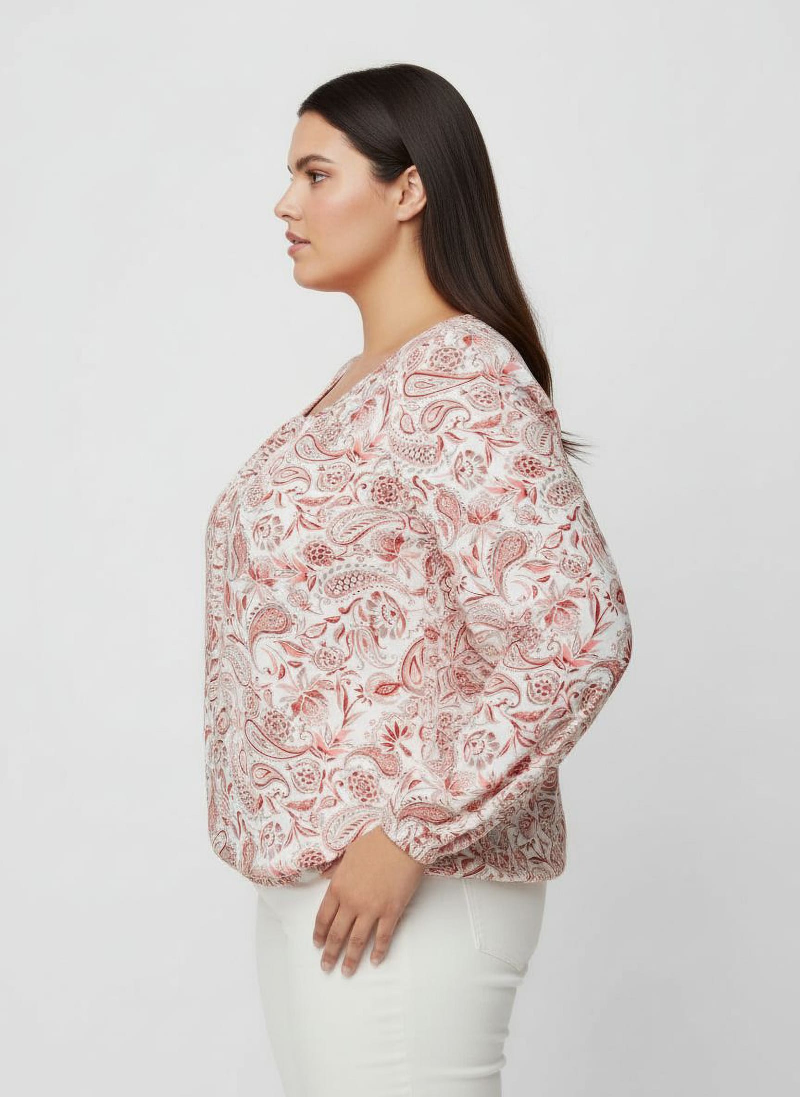 Schlupf-Bluse im Paisley-Dessin - ecru-rosenholz-bedruckt