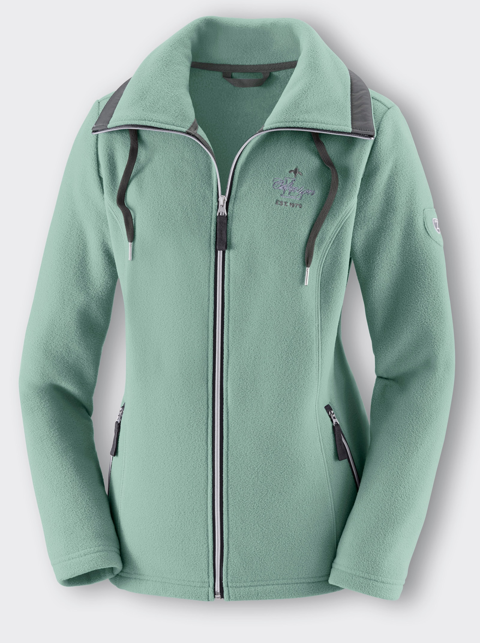 Fleecejacke mit schrägen Reissverschluss-Taschen - jadegrün