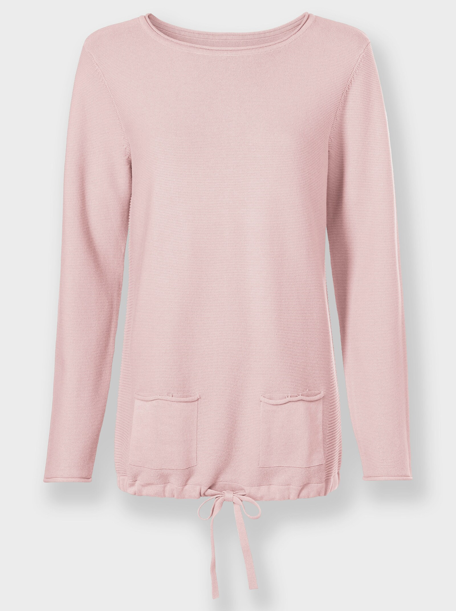 Feinstrickpullover mit seitlichen Ripp-Einsätzen - hellrosé