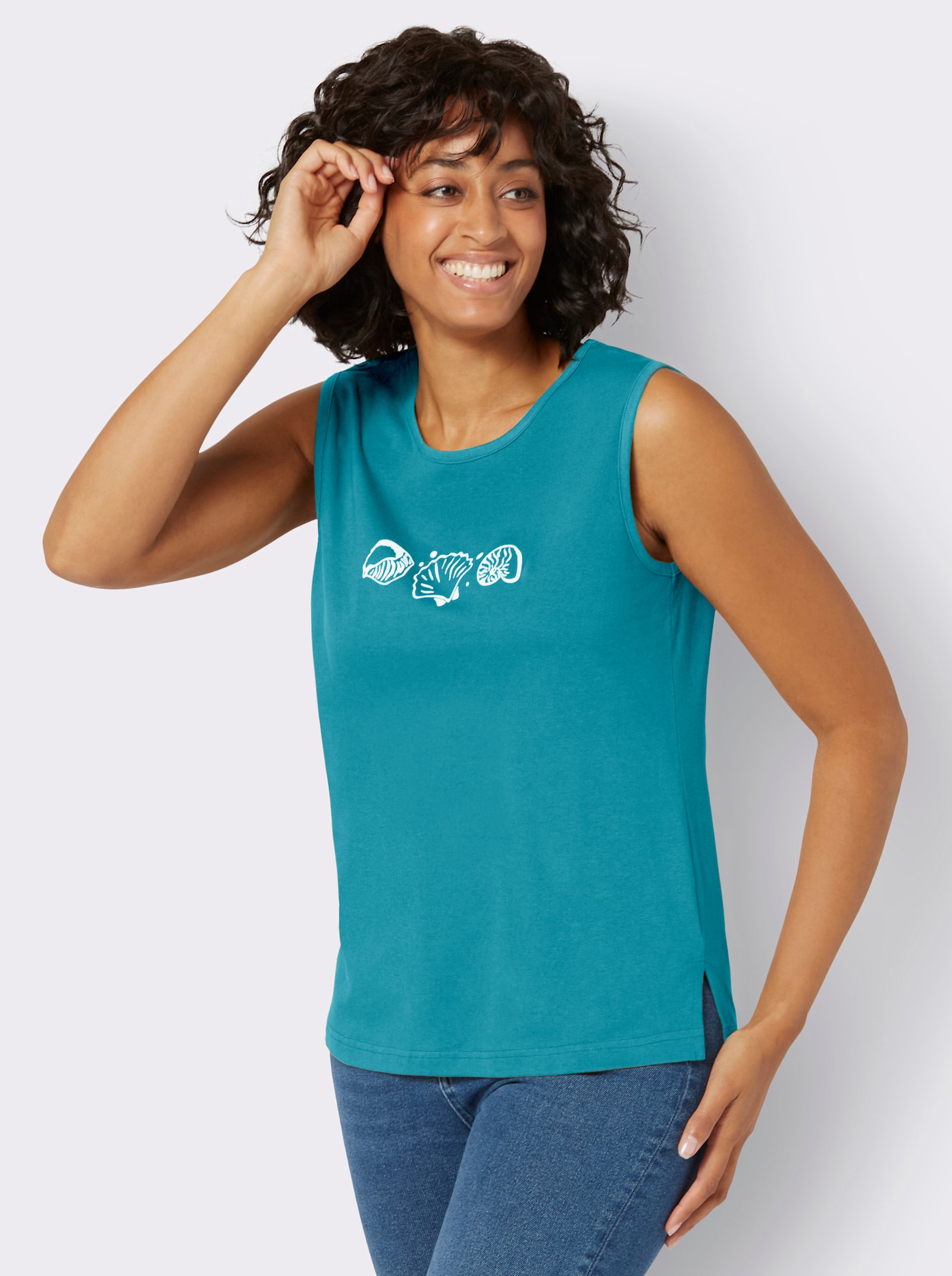 Shirttop mit Seitenschlitzen - türkis