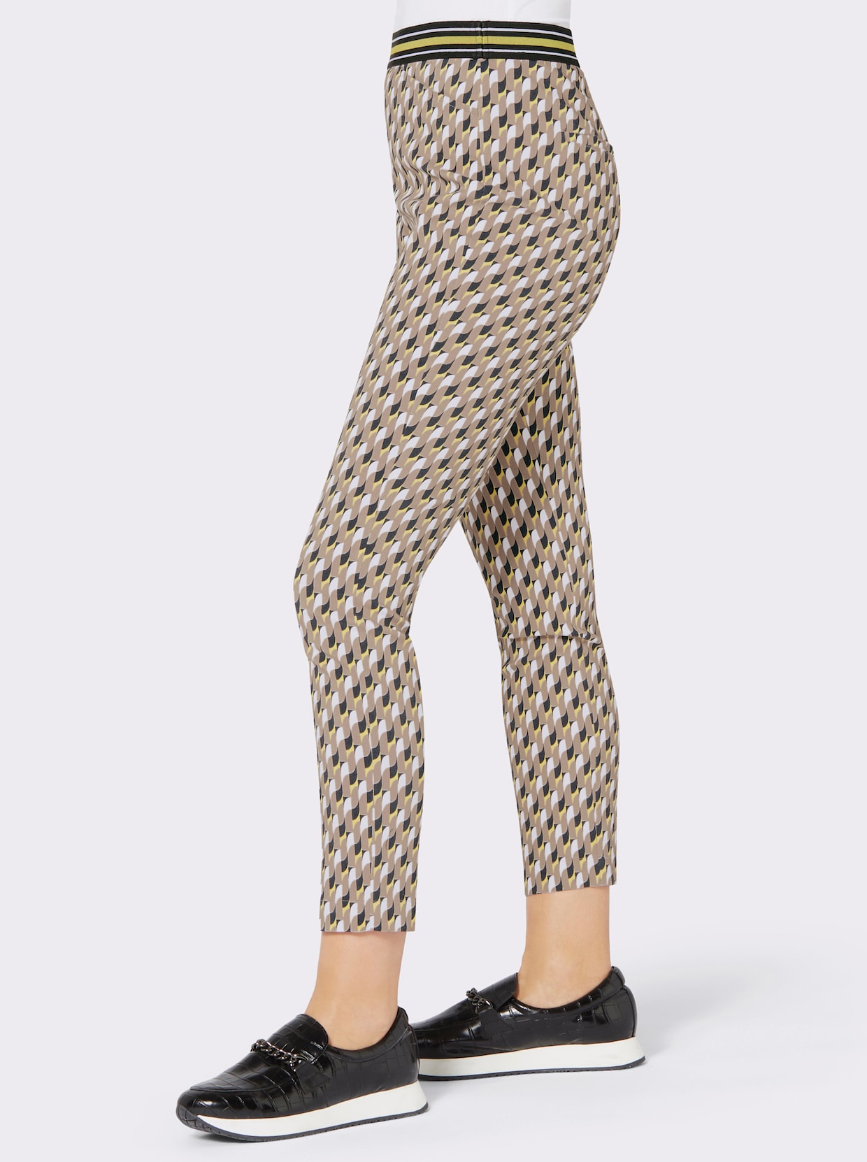 Bedrukte broek - beige/limoen bedrukt