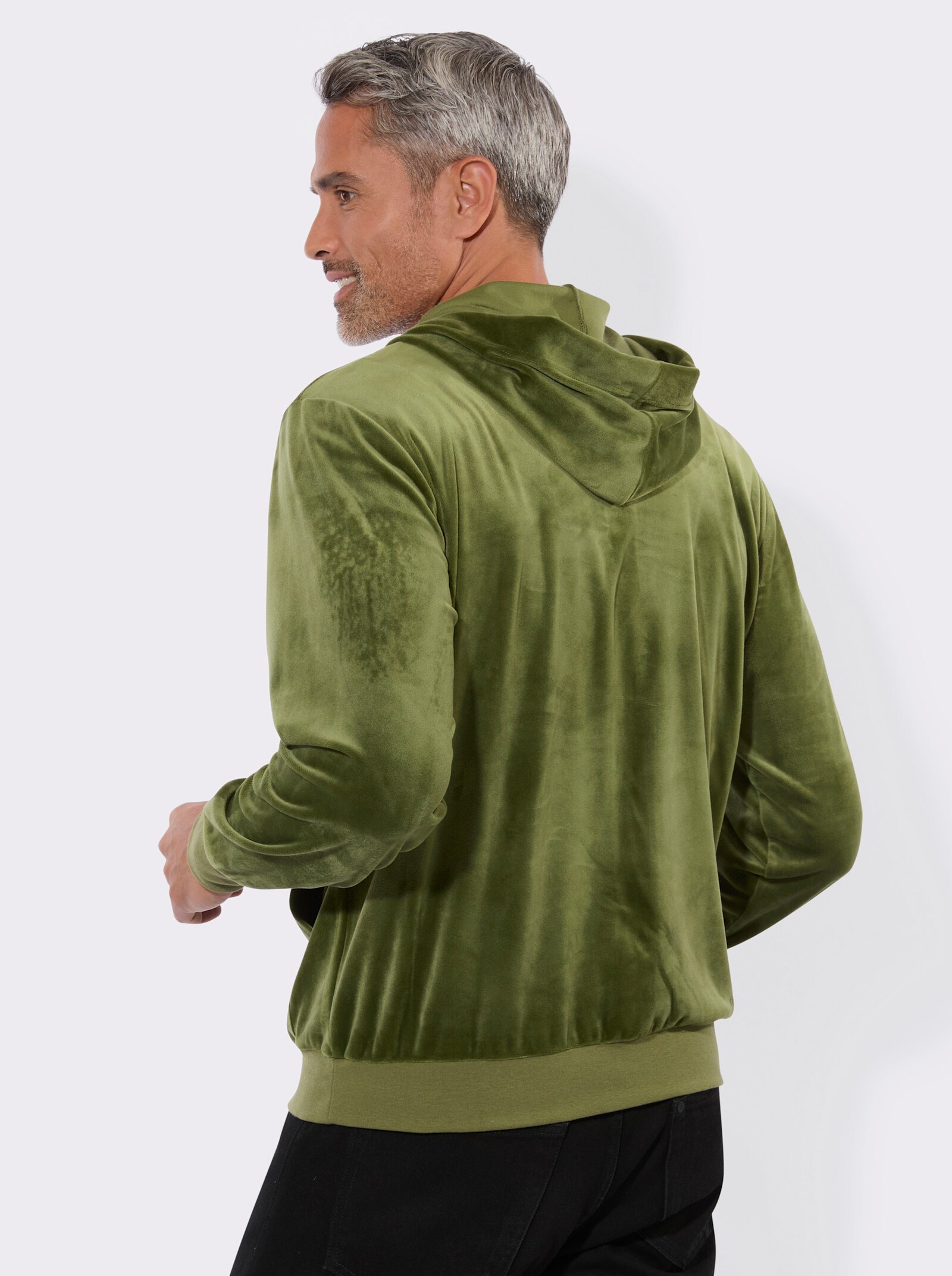Kapuzennickijacke mit elastischen Bündchen - oliv