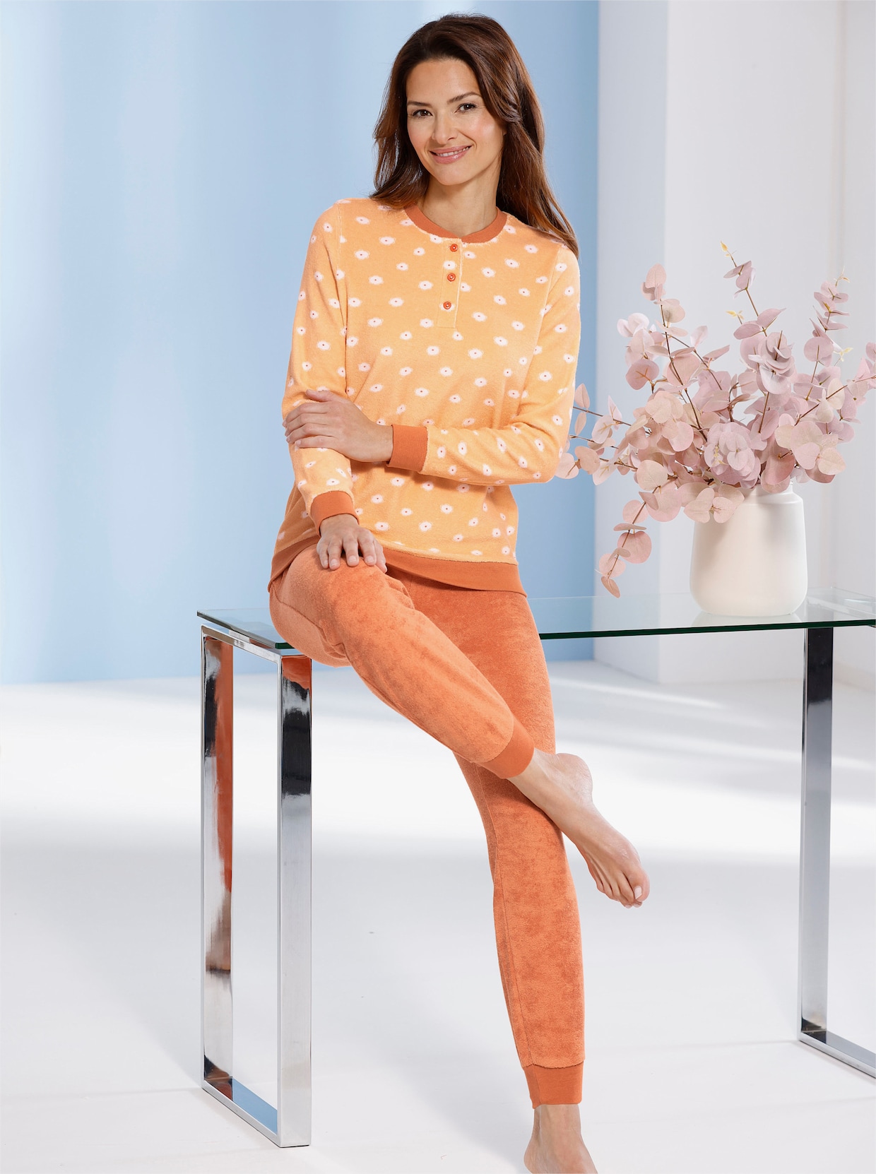 wäschepur Pyjama - apricot/papaja bedrukt