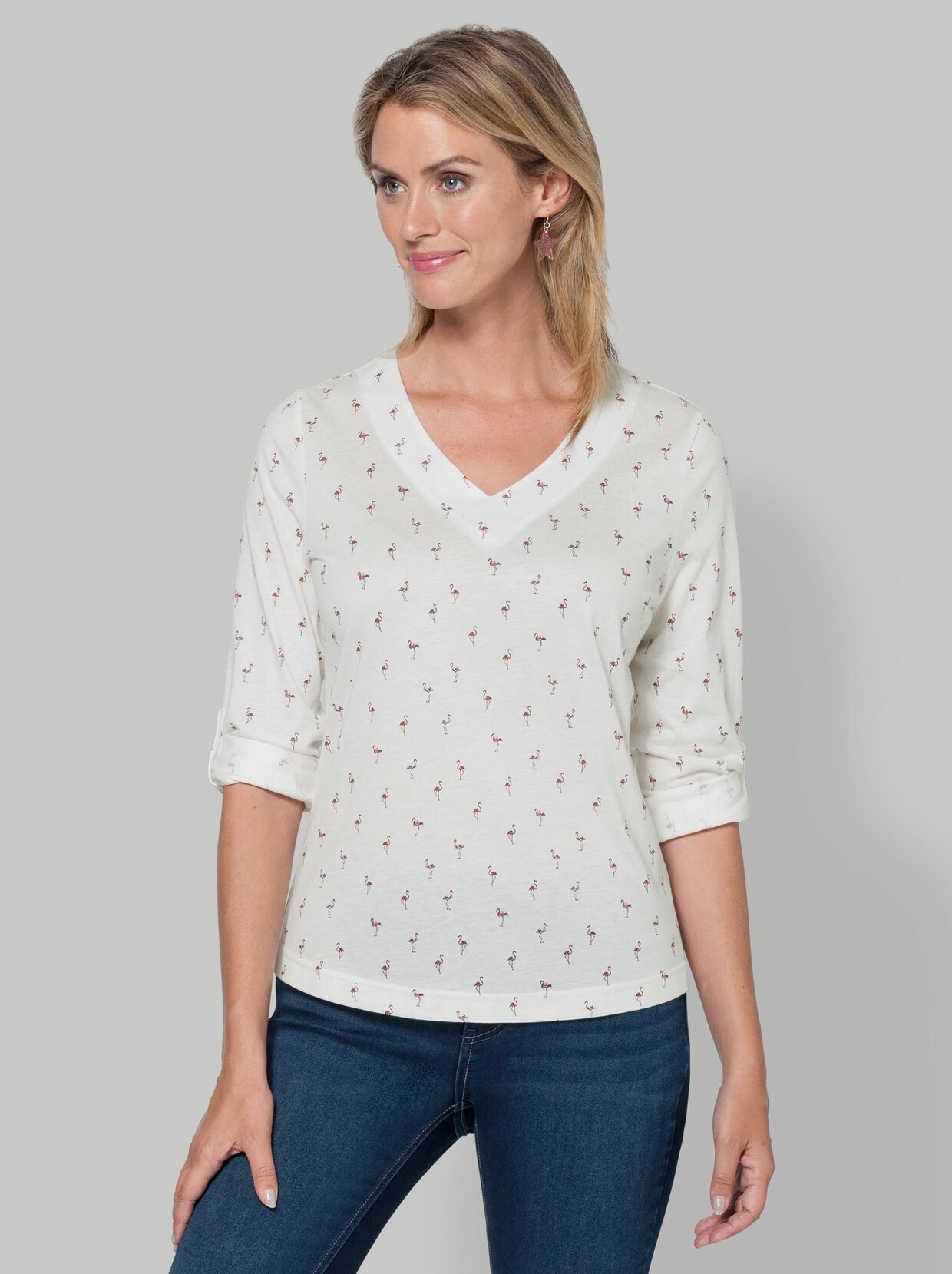 Print-Shirt - weiss-gemustert