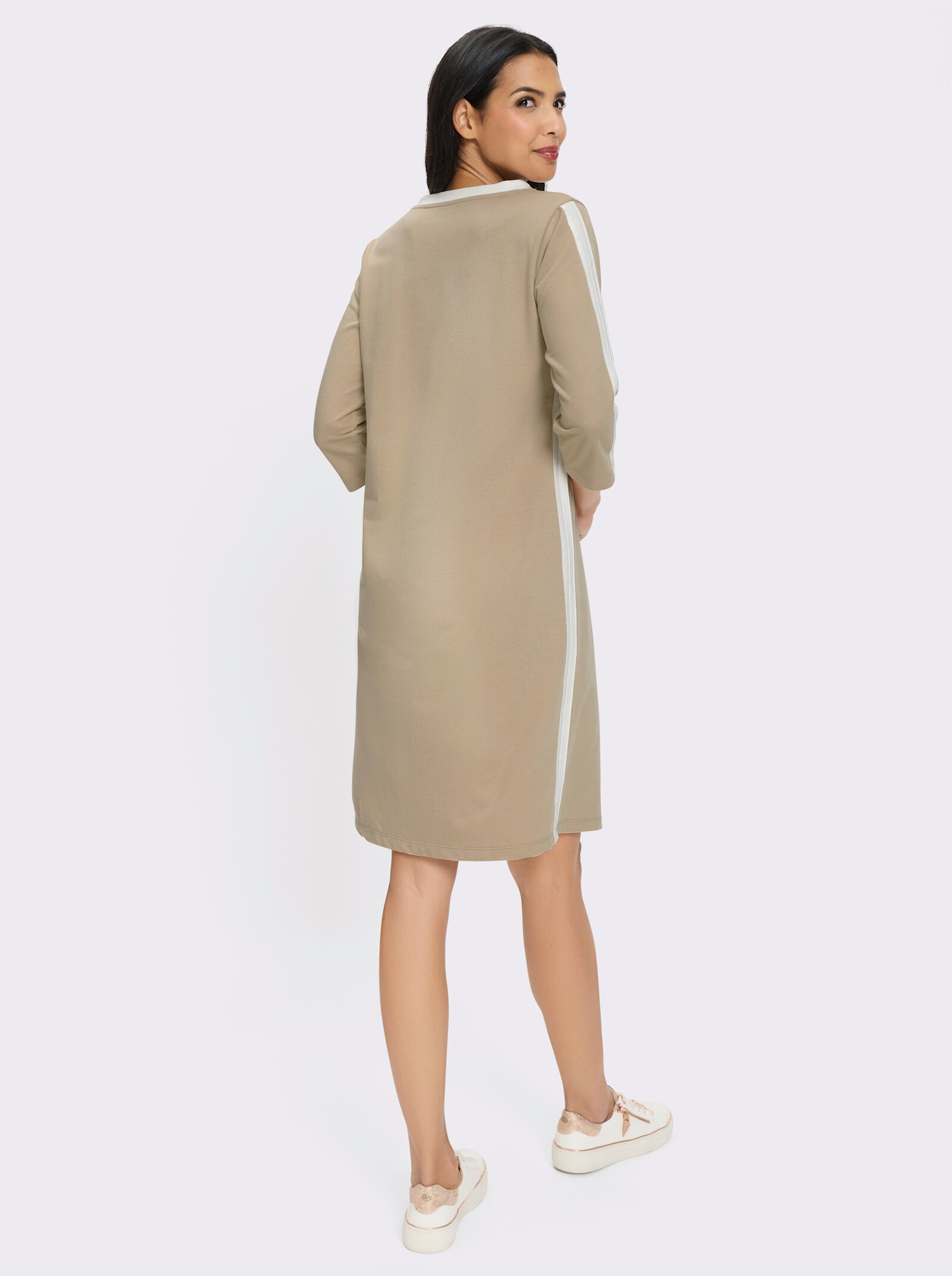 Sweatkleid mit Kontrastblenden - beige-ecru