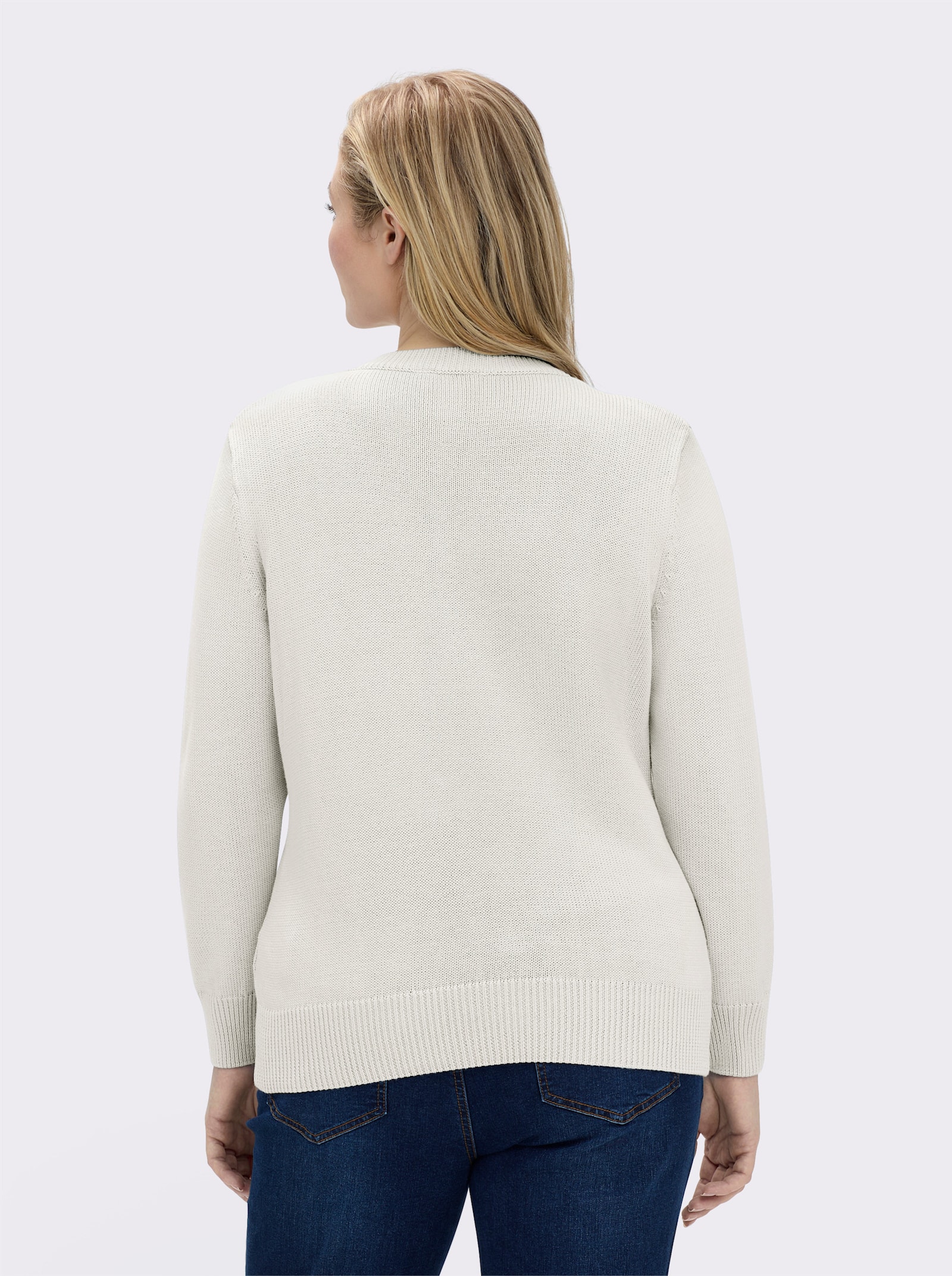 V-Ausschnitt-Pullover mit Baumwolle - wollweiß