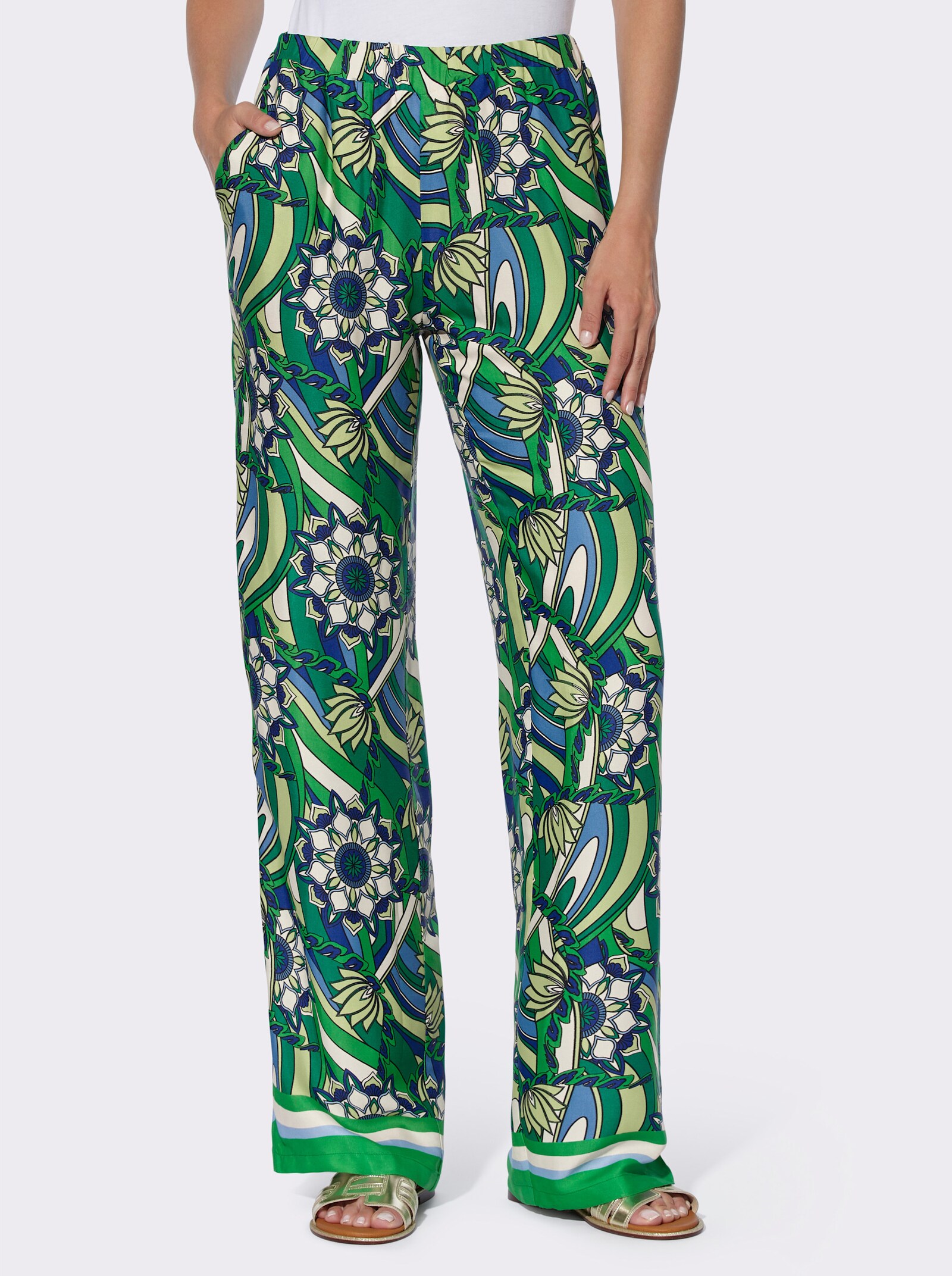 heine Druckhose mit Dehnbund - grasgrün-champagner-bedruckt