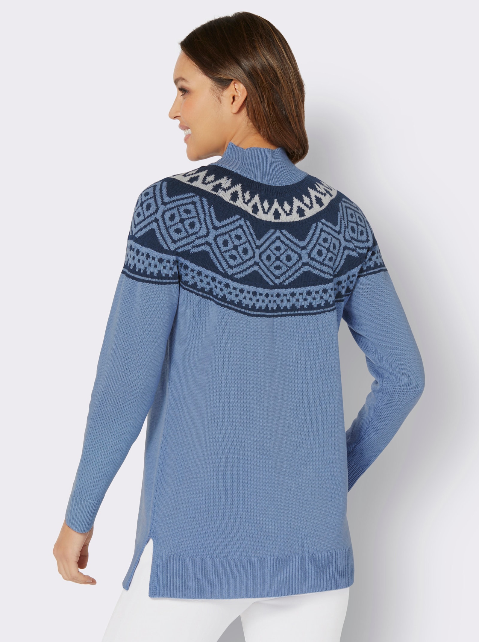 Longpullover mit Norwegermuster - bleu-dunkelblau