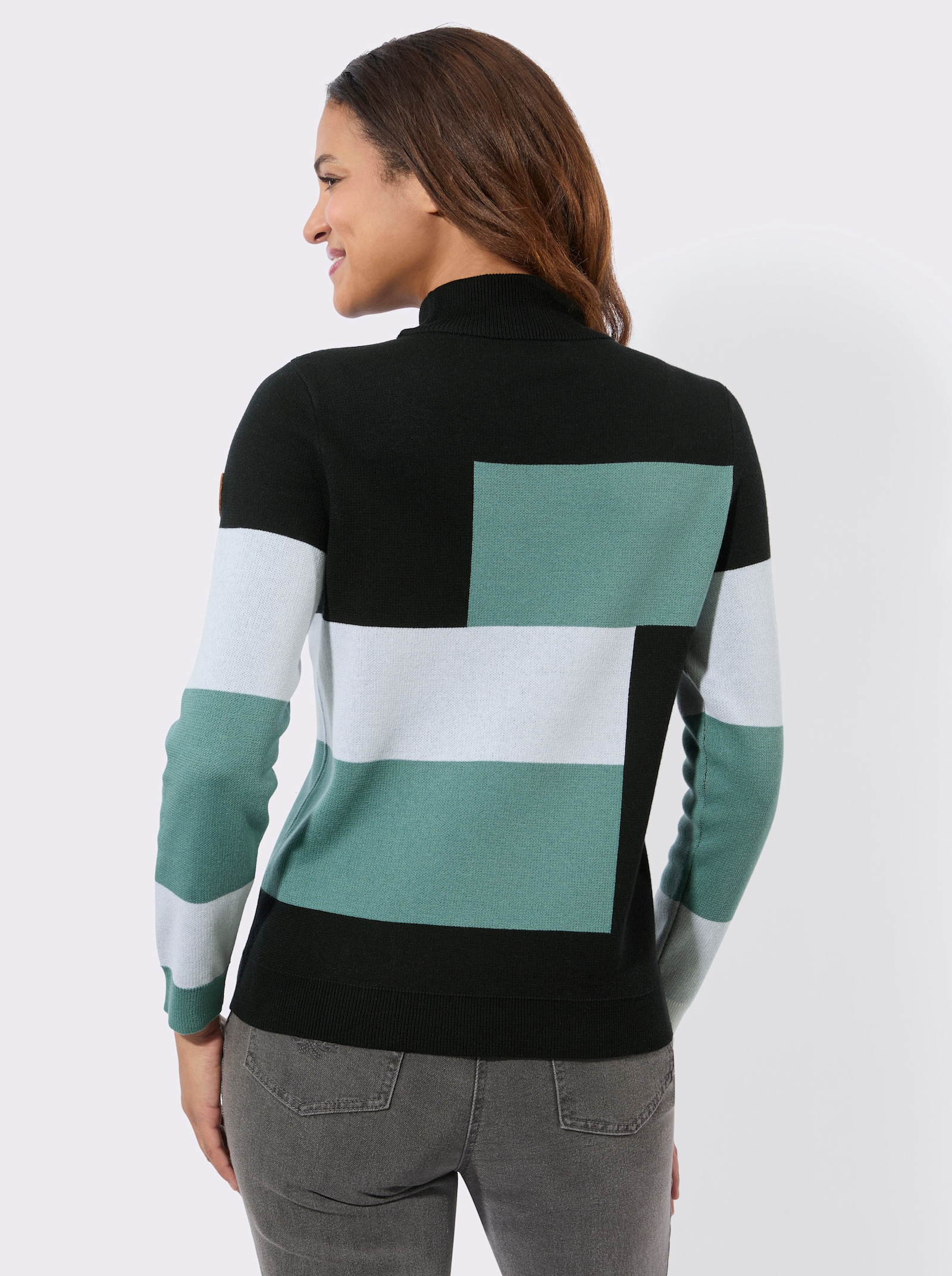 Langarm-Pullover mit Stehkragen - jade-schwarz-gemustert