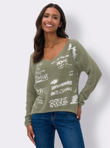 heine Strickpullover mit schimmerndem Druck - khaki