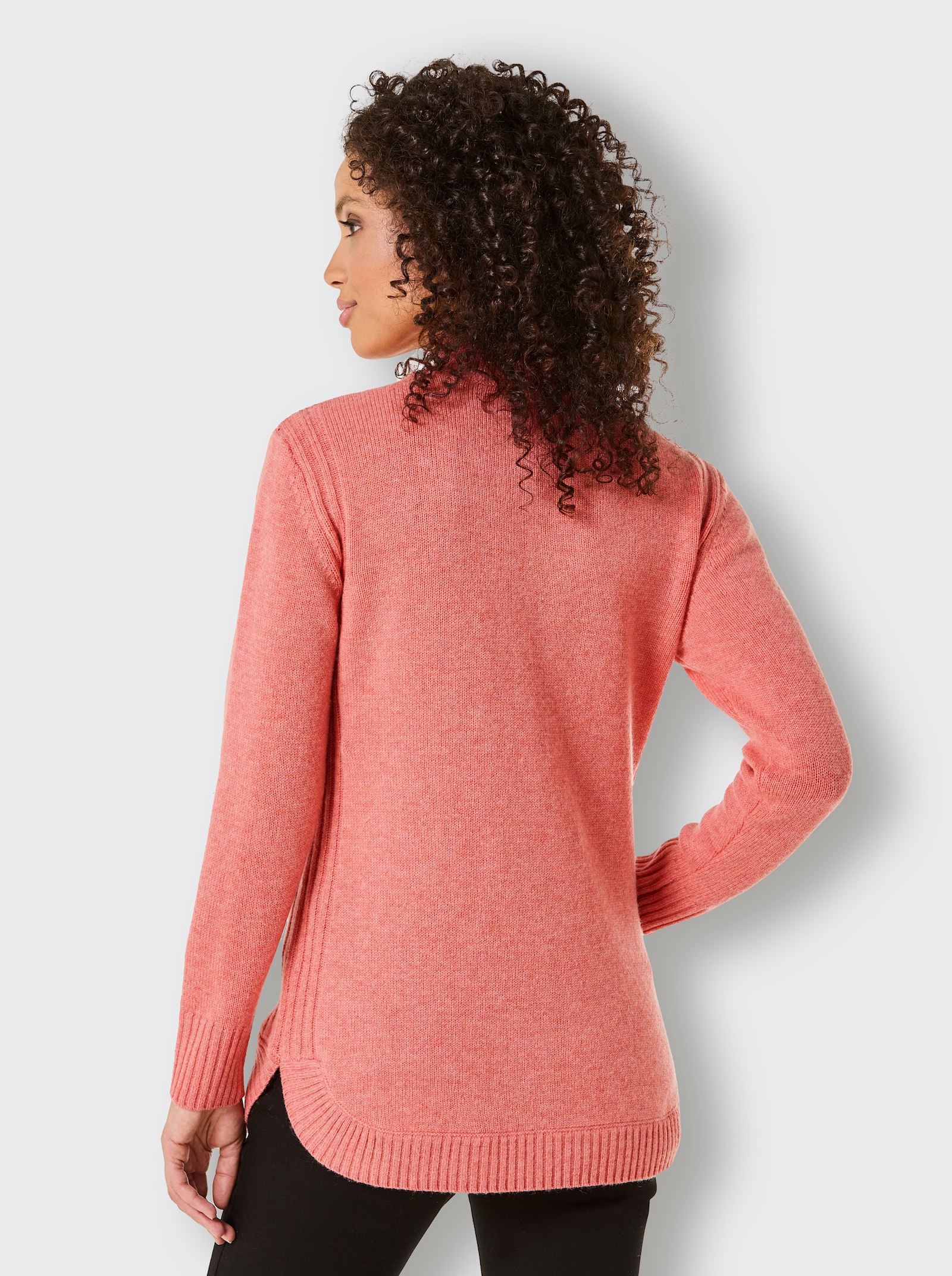 CREATION L PREMIUM Stehkragenpullover Mit seitlichen Einsätzen - koralle-meliert