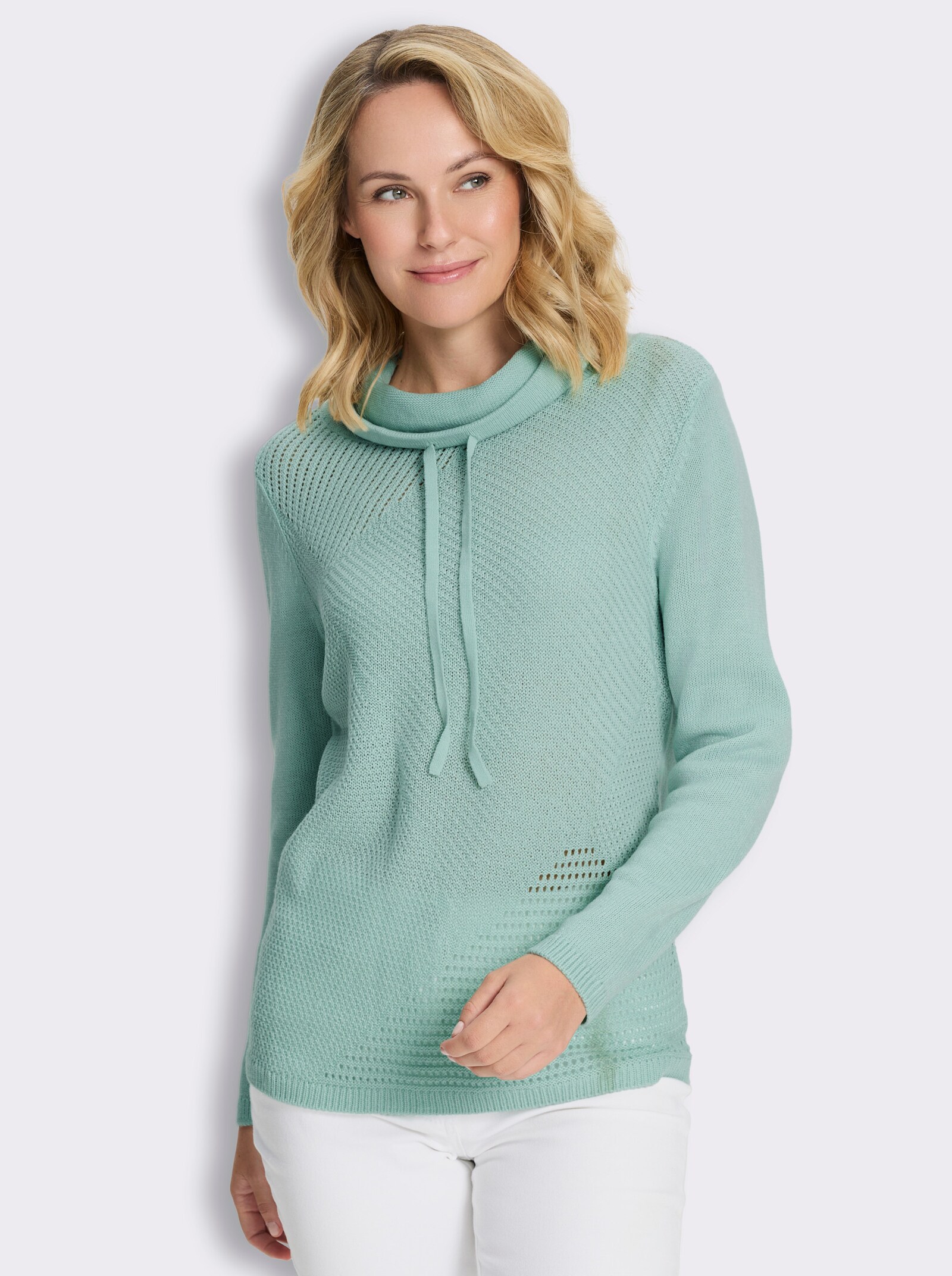 Stehkragenpullover mit Strickmuster im Vorderteil - kalkmint