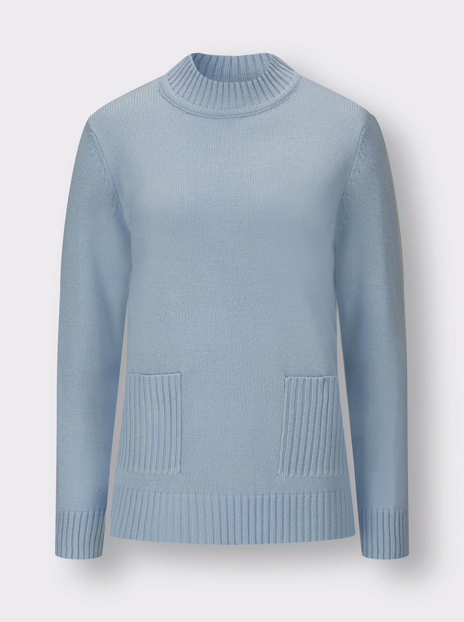 Pullover met opstaande kraag en opgestikte zakken - lichtblauw