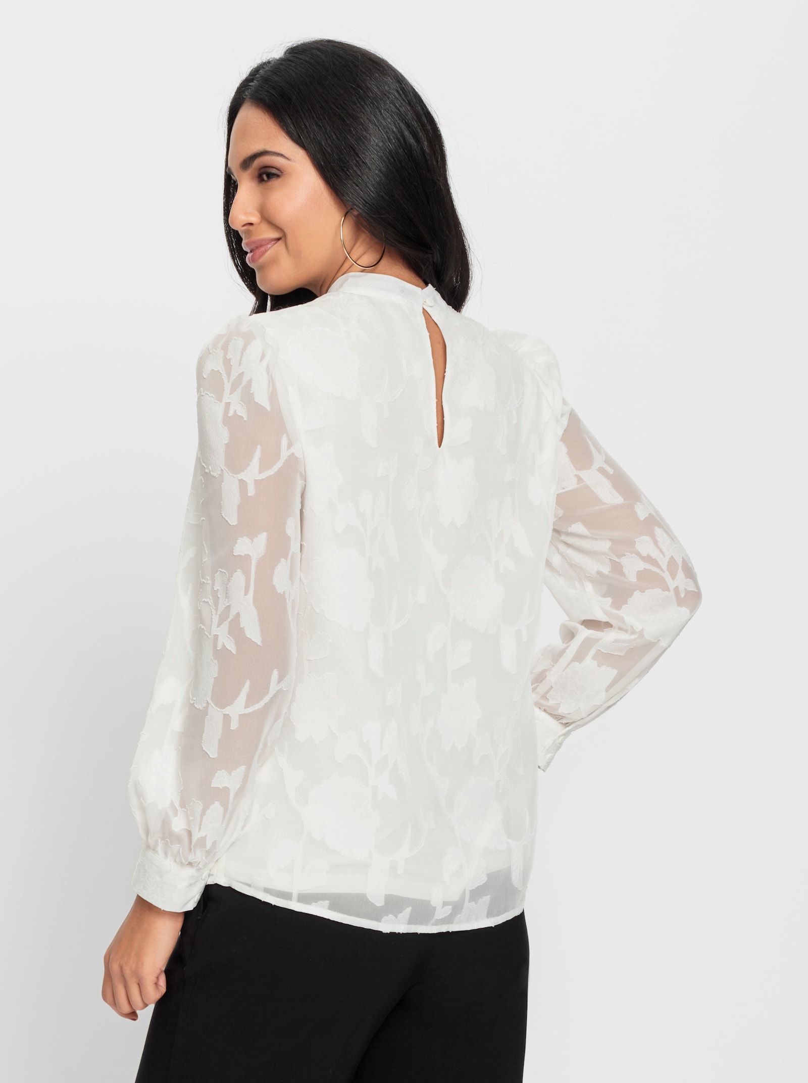 Schlupfbluse mit leicht transparenten Partien - ecru