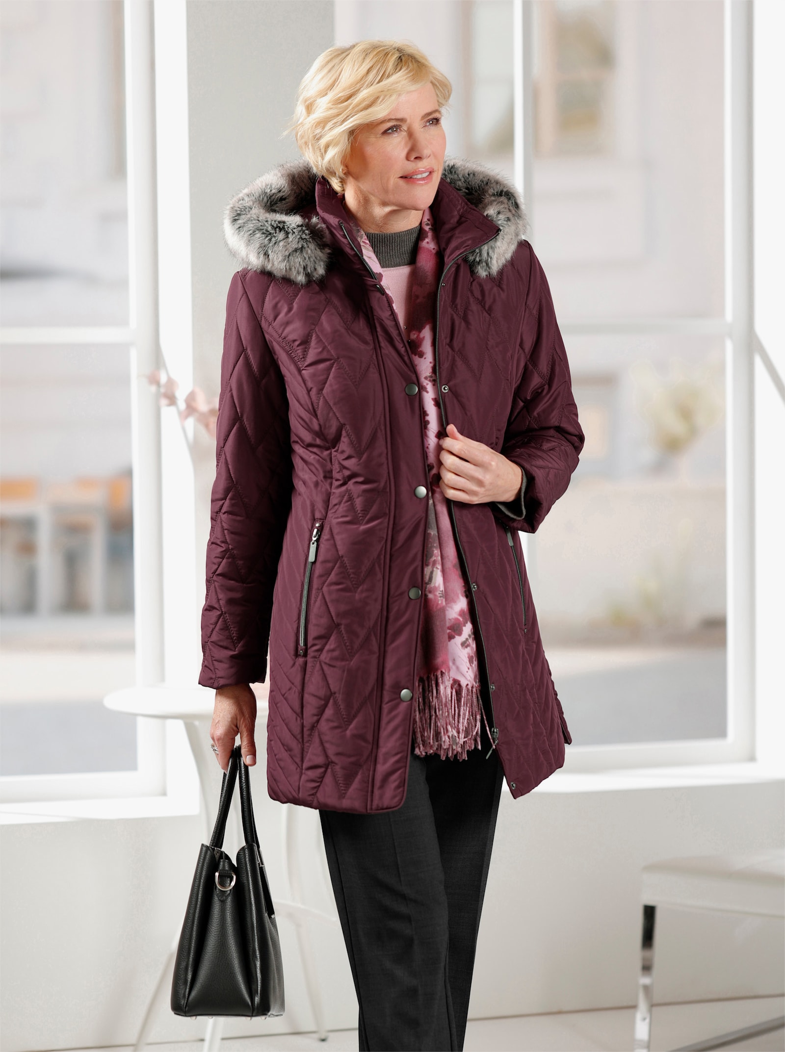 Longjacke im Steppmuster-Mix - burgund