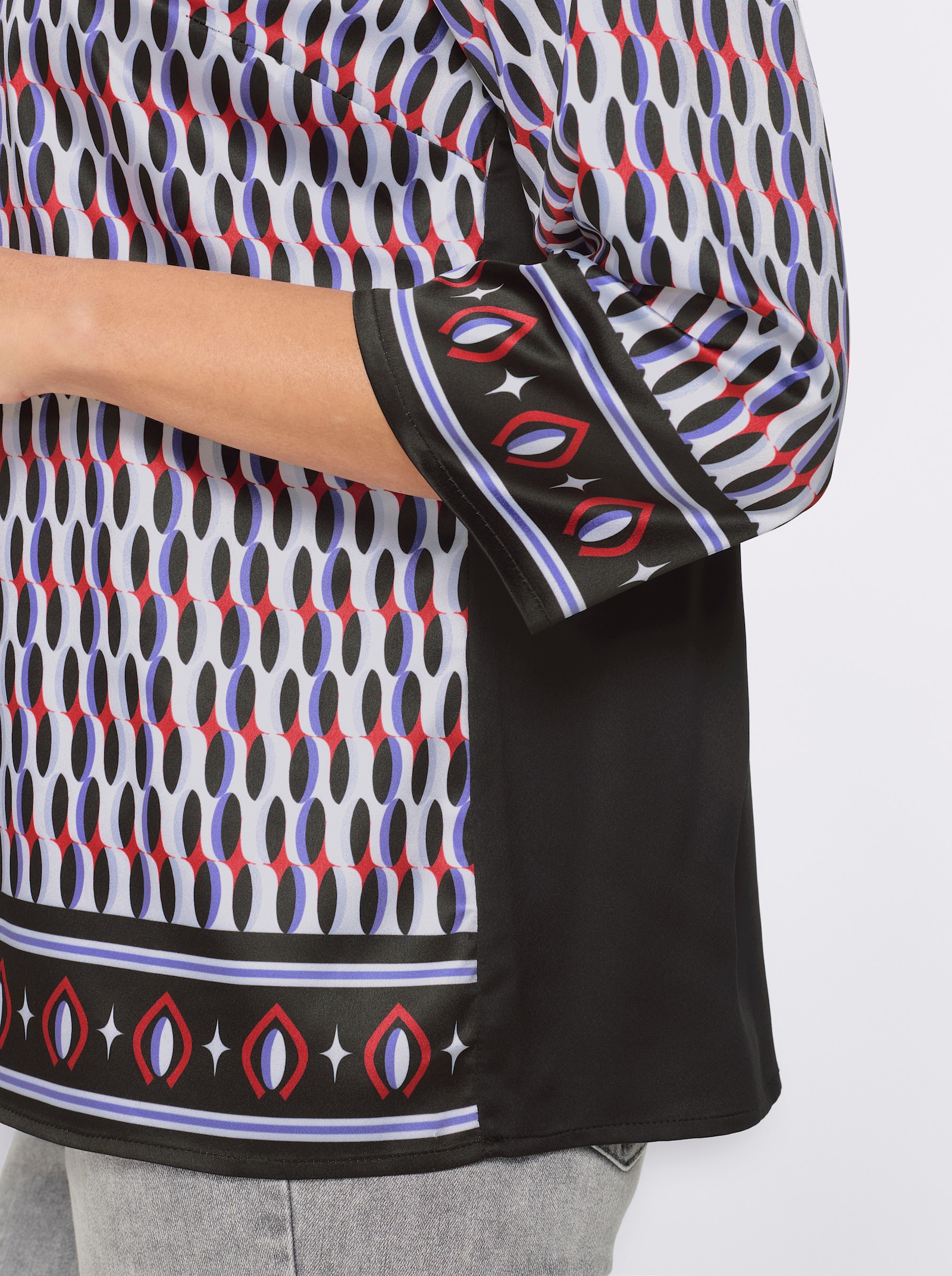 heine Blouse met print van satijn - zwart/kers geprint